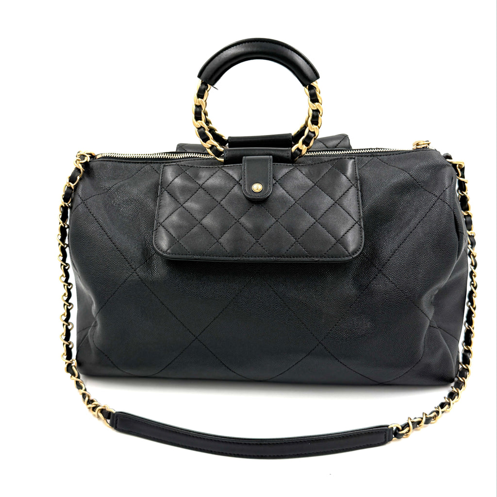 Pre-Owned Chanel Black In The Loop Bowling Bag Caviar and Lambskin Leather - Authenticated