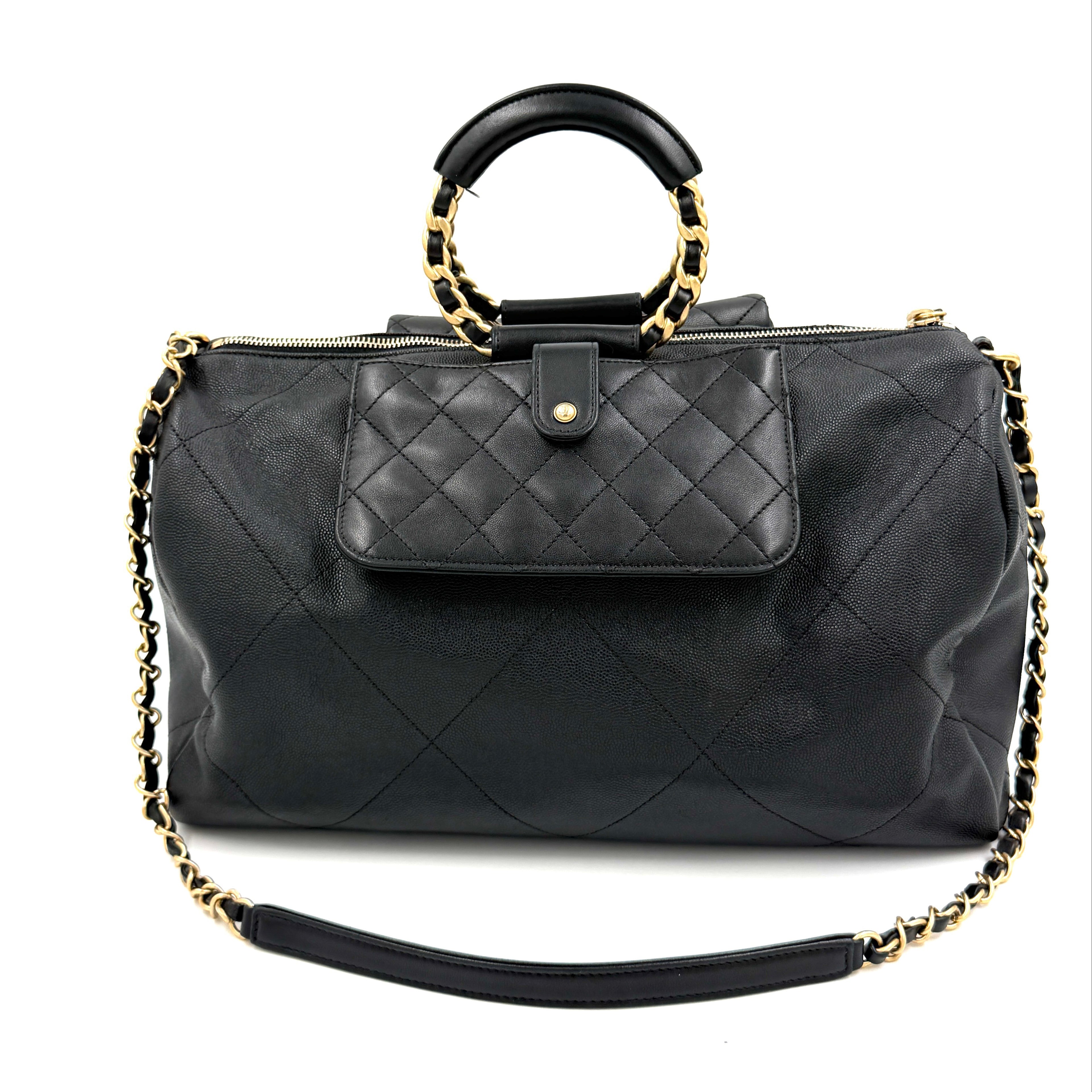 Pre-Owned Chanel Black In The Loop Bowling Bag Caviar and Lambskin Leather - Authenticated