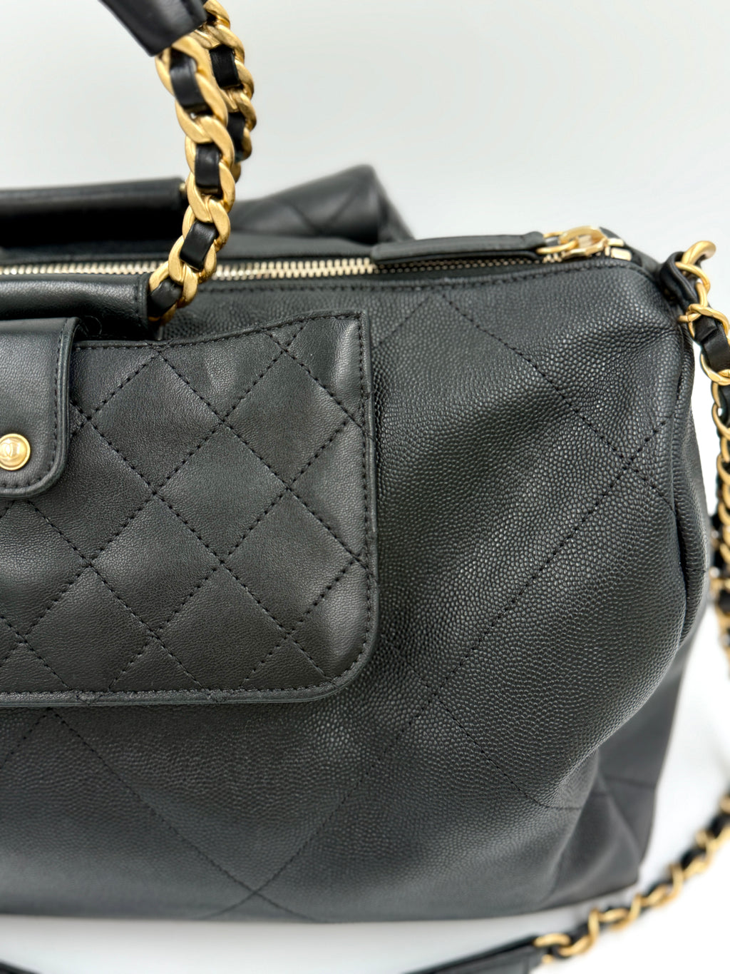 Pre-Owned Chanel Black In The Loop Bowling Bag Caviar and Lambskin Leather - Authenticated