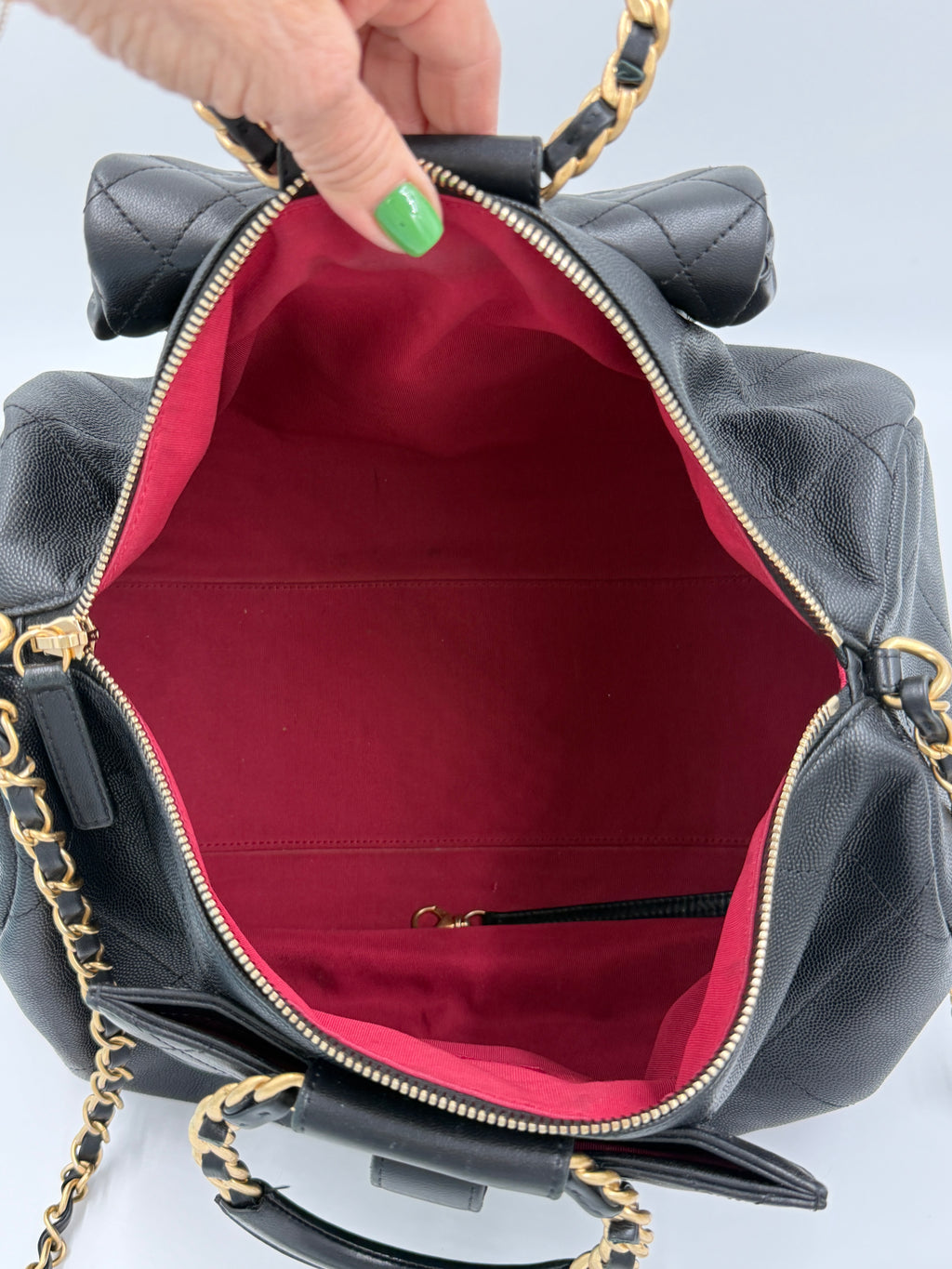 Pre-Owned Chanel Black In The Loop Bowling Bag Caviar and Lambskin Leather - Authenticated