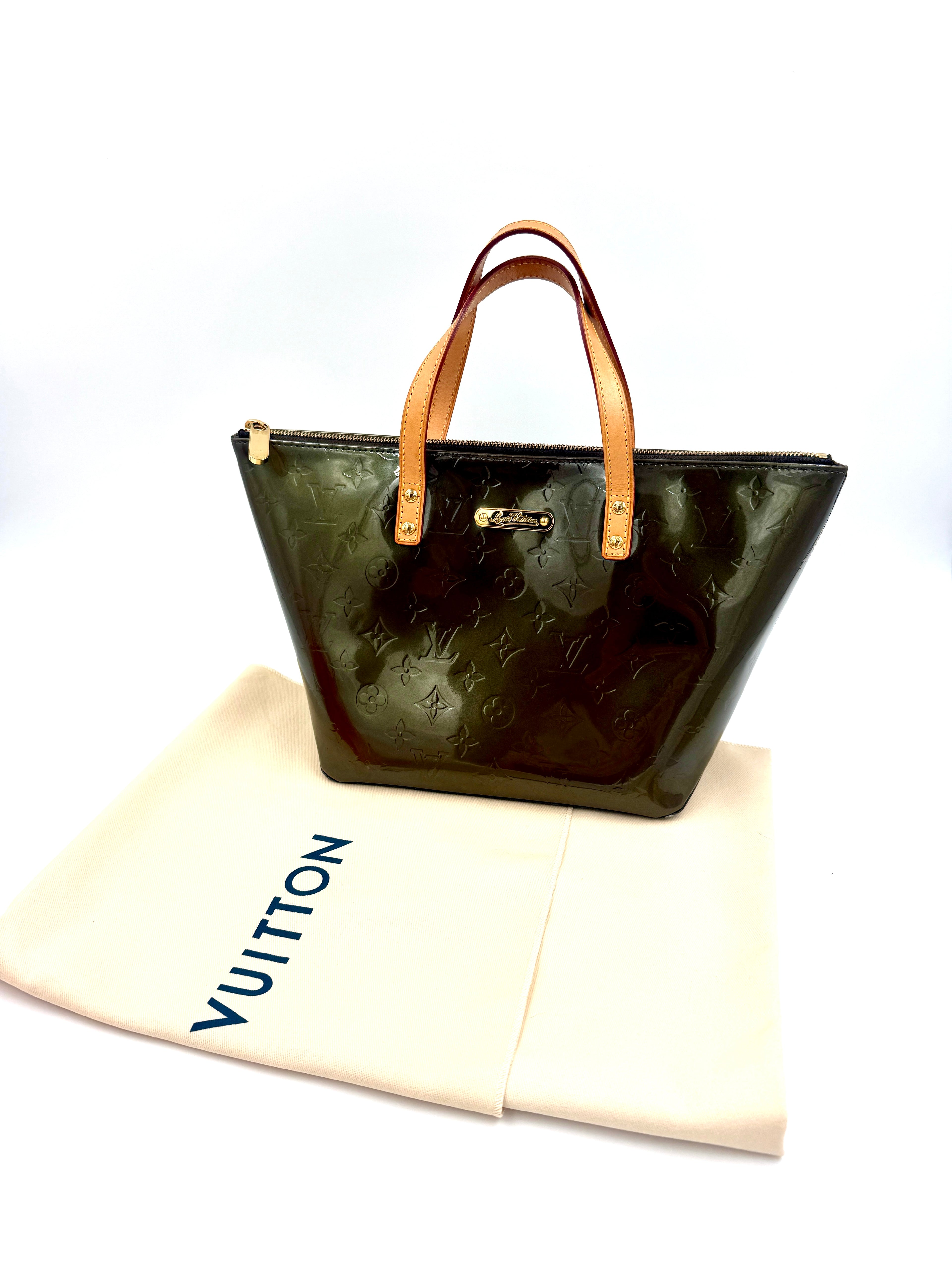 Pre-Owned Louis Vuitton Bellevue Vernis Patent Leather Monogram Bag Olive - Authenticated