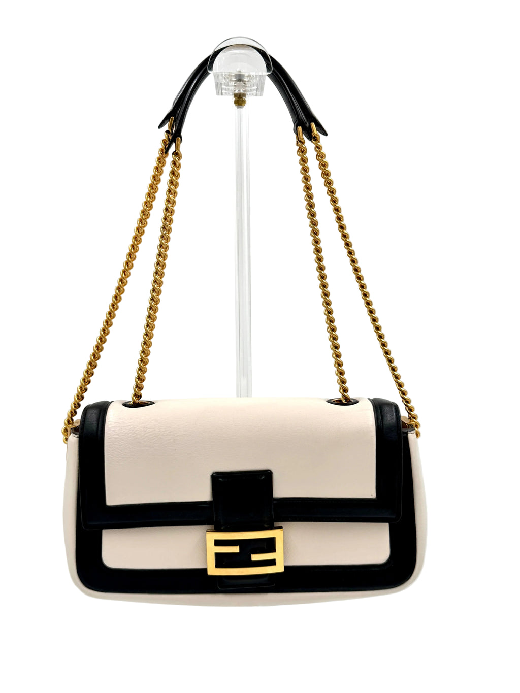 Pre-Owned Fendi Bicolor Leather Chain Midi Baguette - Authenticated