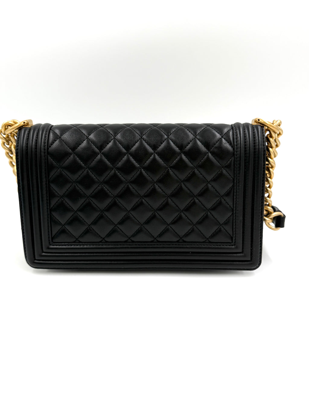 Pre-Owned Chanel Black Lambskin Old Medium Boy Bag Gold Hardware - Authenticated