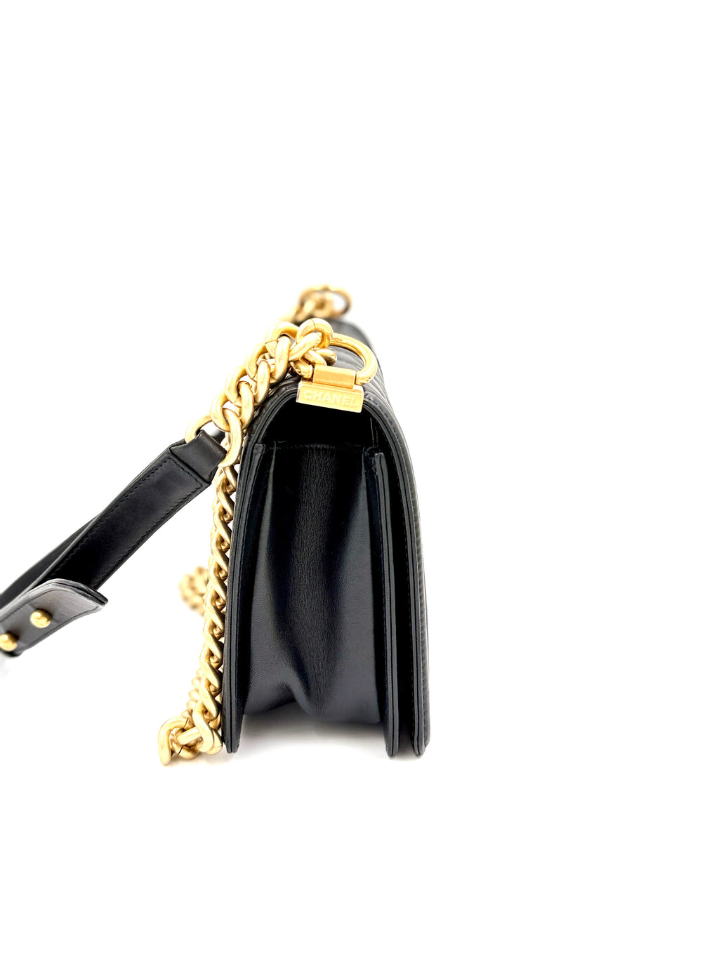Pre-Owned Chanel Black Lambskin Old Medium Boy Bag Gold Hardware - Authenticated
