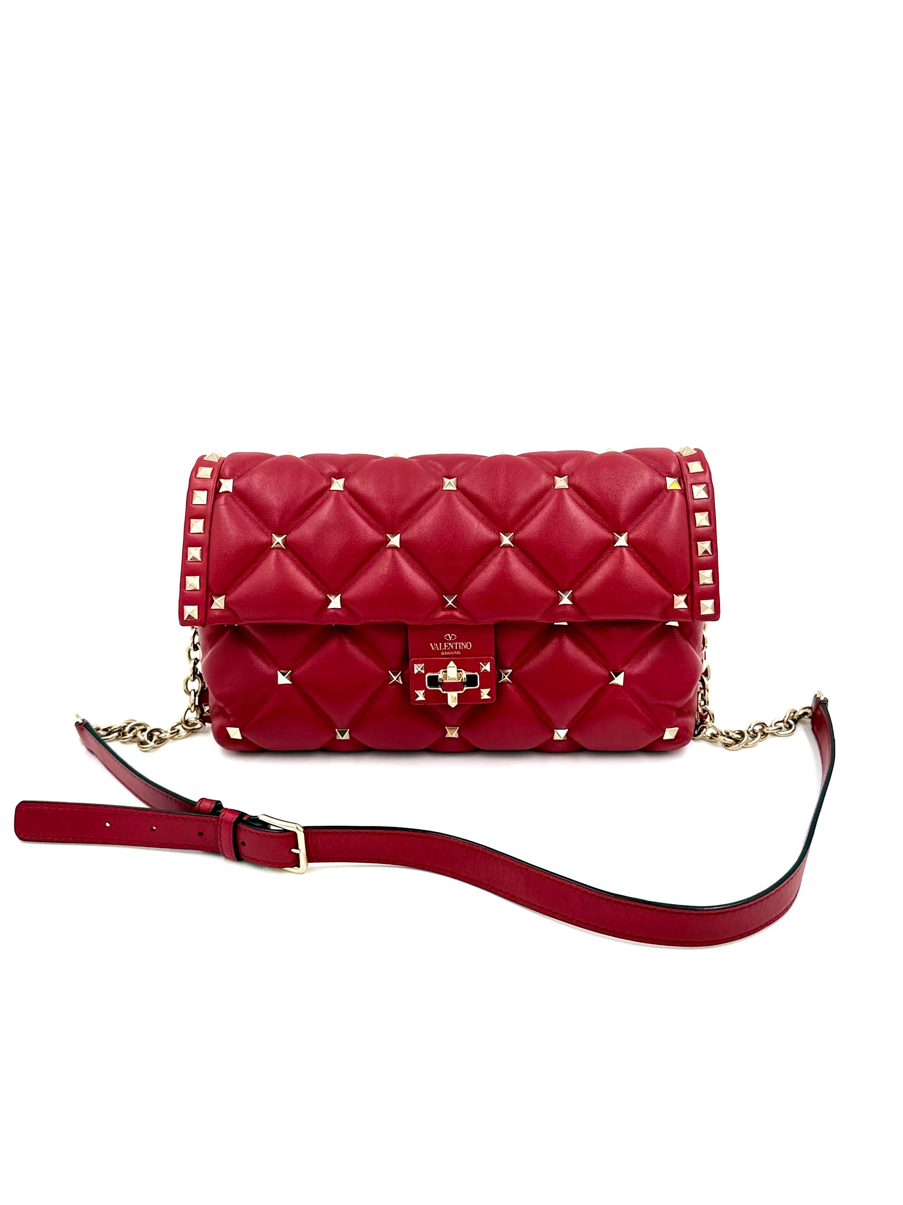 Valentino Garavani Quilted Leather Candystud Shoulder Bag Red - Authenticated