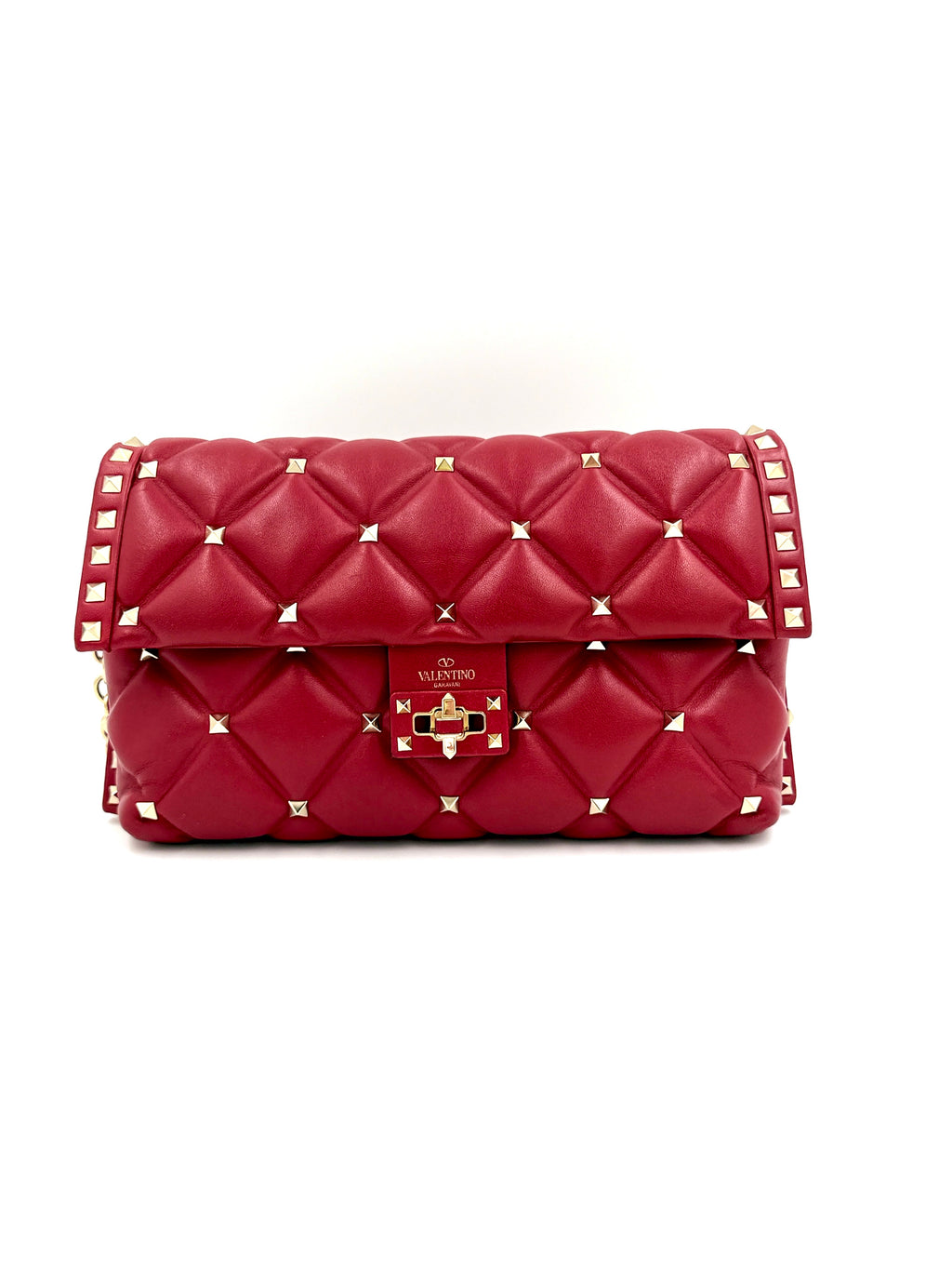Valentino Garavani Quilted Leather Candystud Shoulder Bag Red - Authenticated