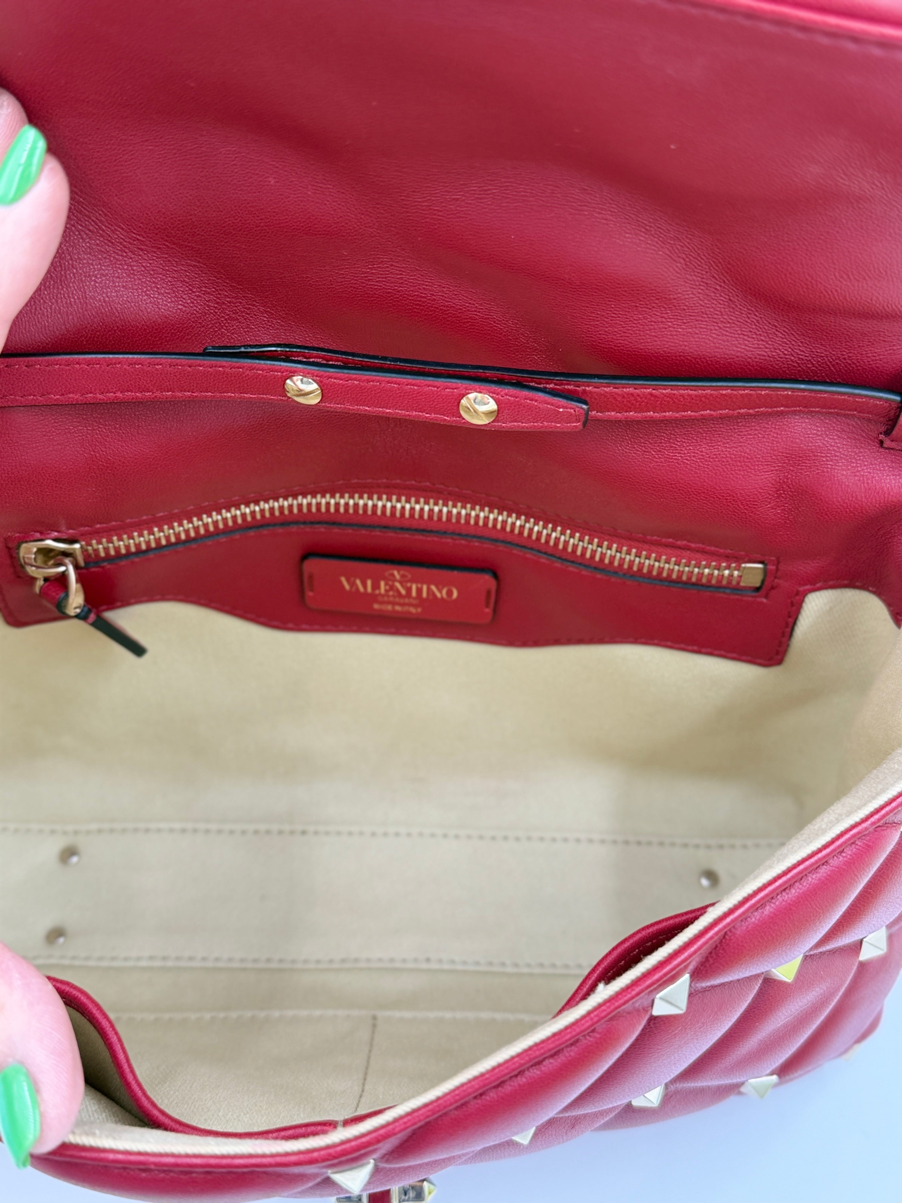 Valentino Garavani Quilted Leather Candystud Shoulder Bag Red - Authenticated
