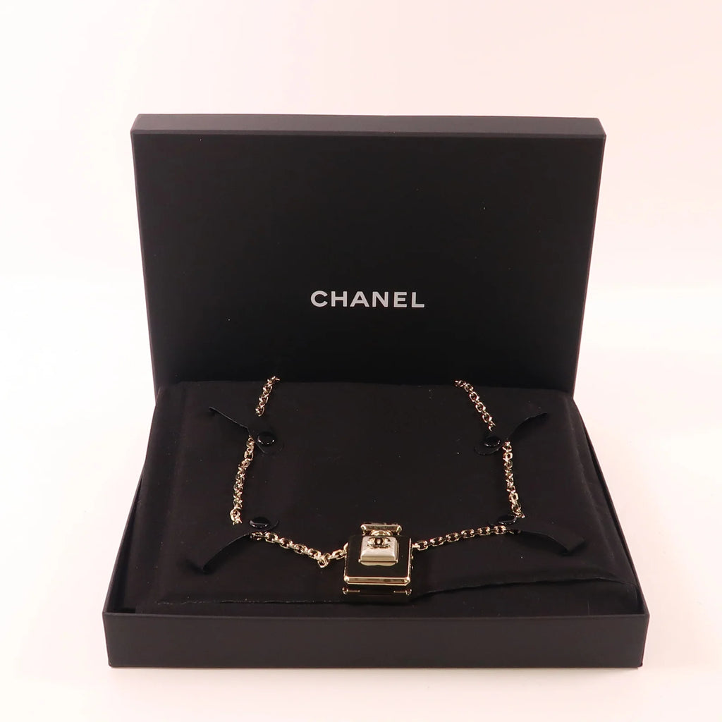 Pre-Owned Chanel  Faux Pearl CC Perfume Bottle Locket Long Pendant Necklace - Authenticated