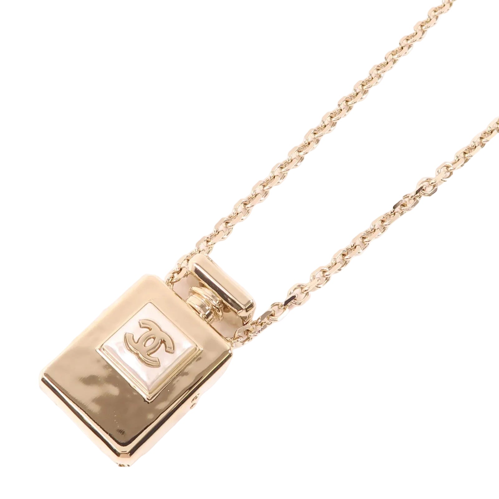 Pre-Owned Chanel  Faux Pearl CC Perfume Bottle Locket Long Pendant Necklace - Authenticated
