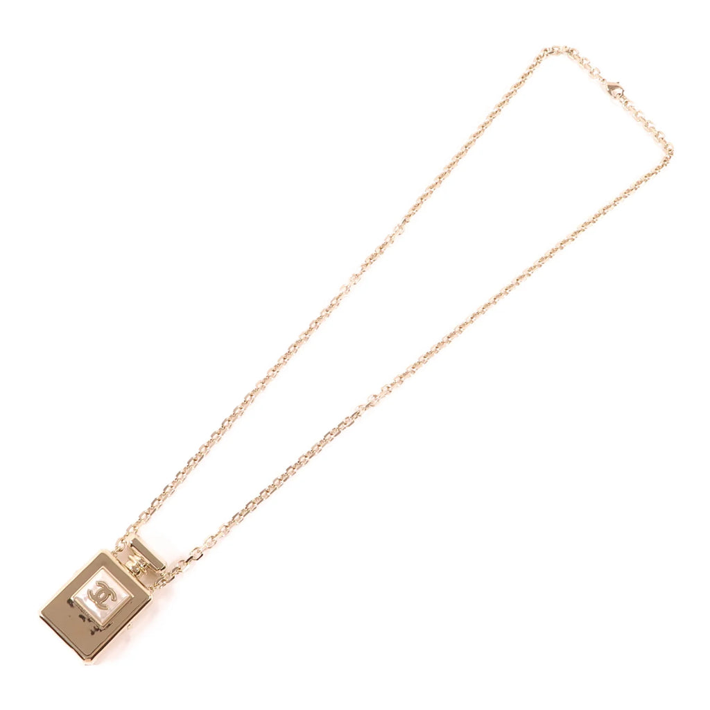 Pre-Owned Chanel  Faux Pearl CC Perfume Bottle Locket Long Pendant Necklace - Authenticated
