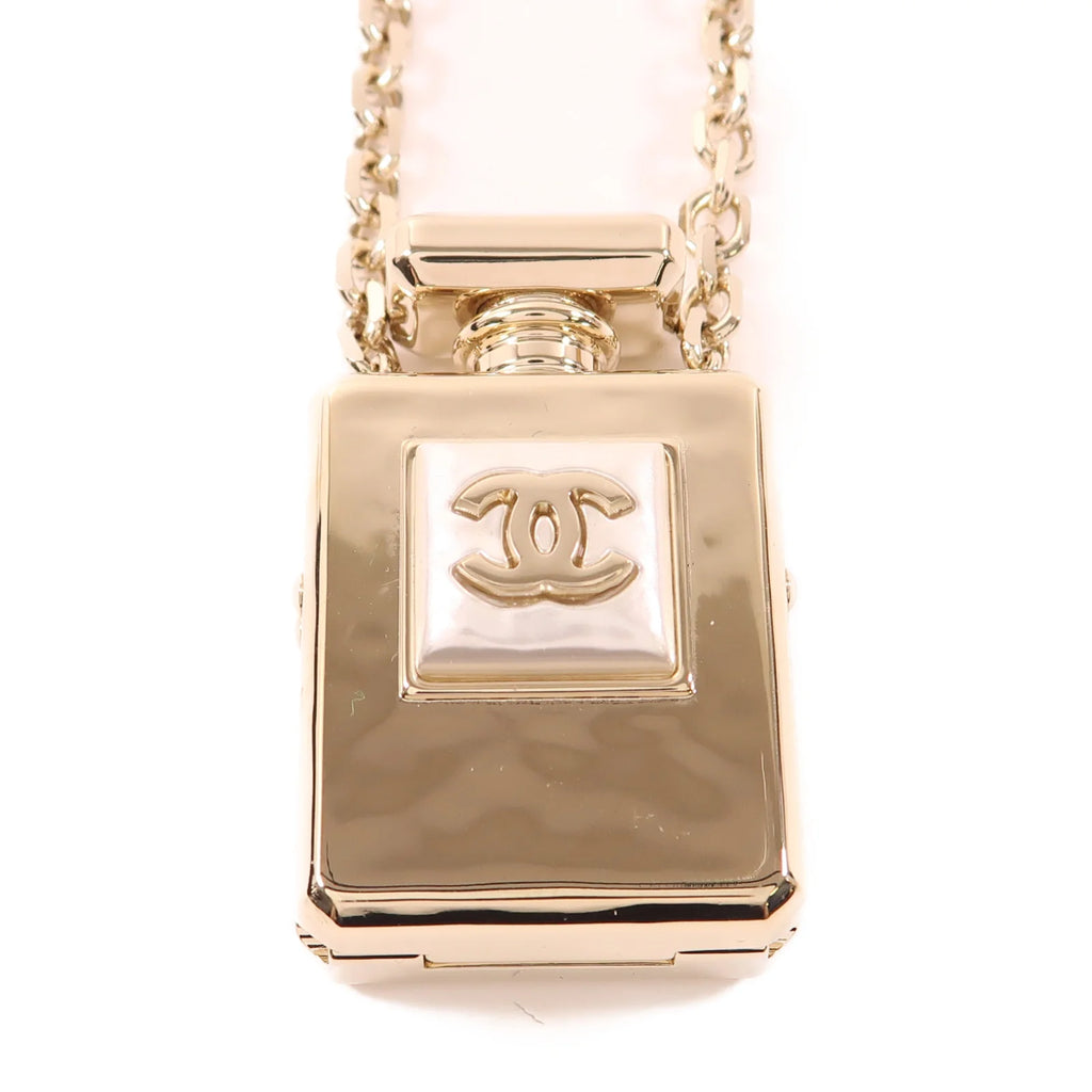 Pre-Owned Chanel  Faux Pearl CC Perfume Bottle Locket Long Pendant Necklace - Authenticated