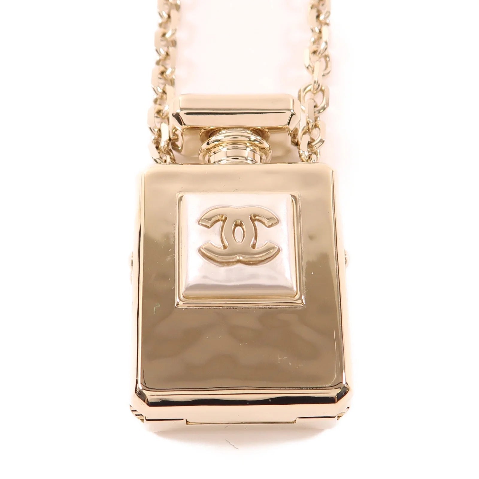 Pre-Owned Chanel  Faux Pearl CC Perfume Bottle Locket Long Pendant Necklace - Authenticated