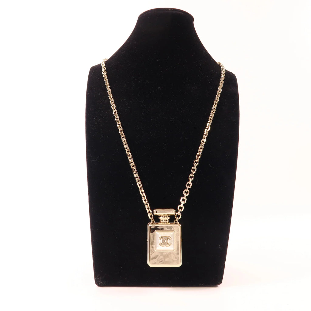 Pre-Owned Chanel  Faux Pearl CC Perfume Bottle Locket Long Pendant Necklace - Authenticated