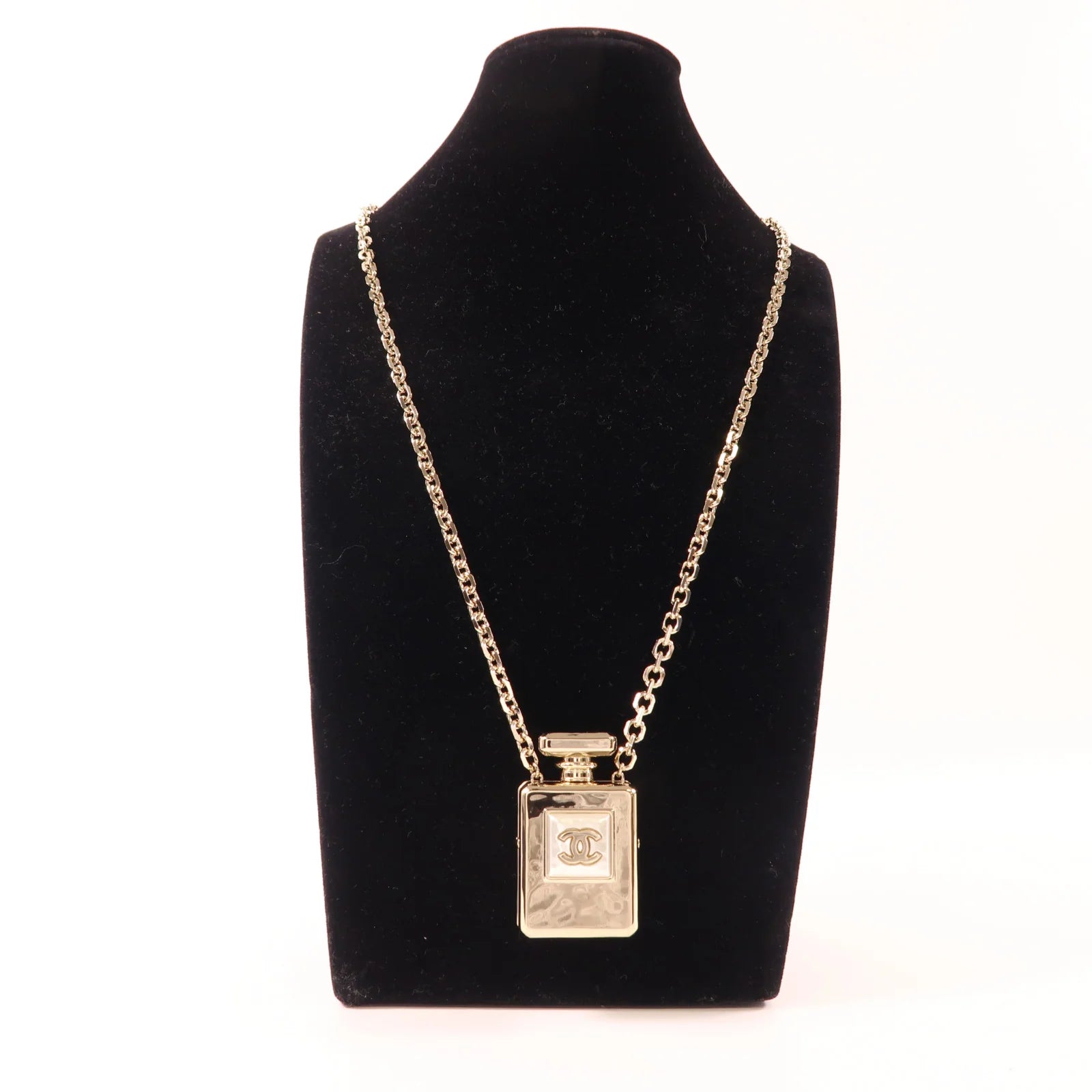 Pre-Owned Chanel  Faux Pearl CC Perfume Bottle Locket Long Pendant Necklace - Authenticated
