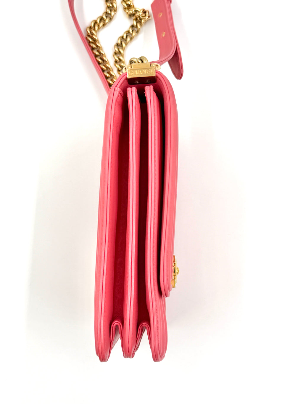 Pre-owned Chanel Pink Chevron Quilted Lambskin North/South Boy Bag - Authenticated