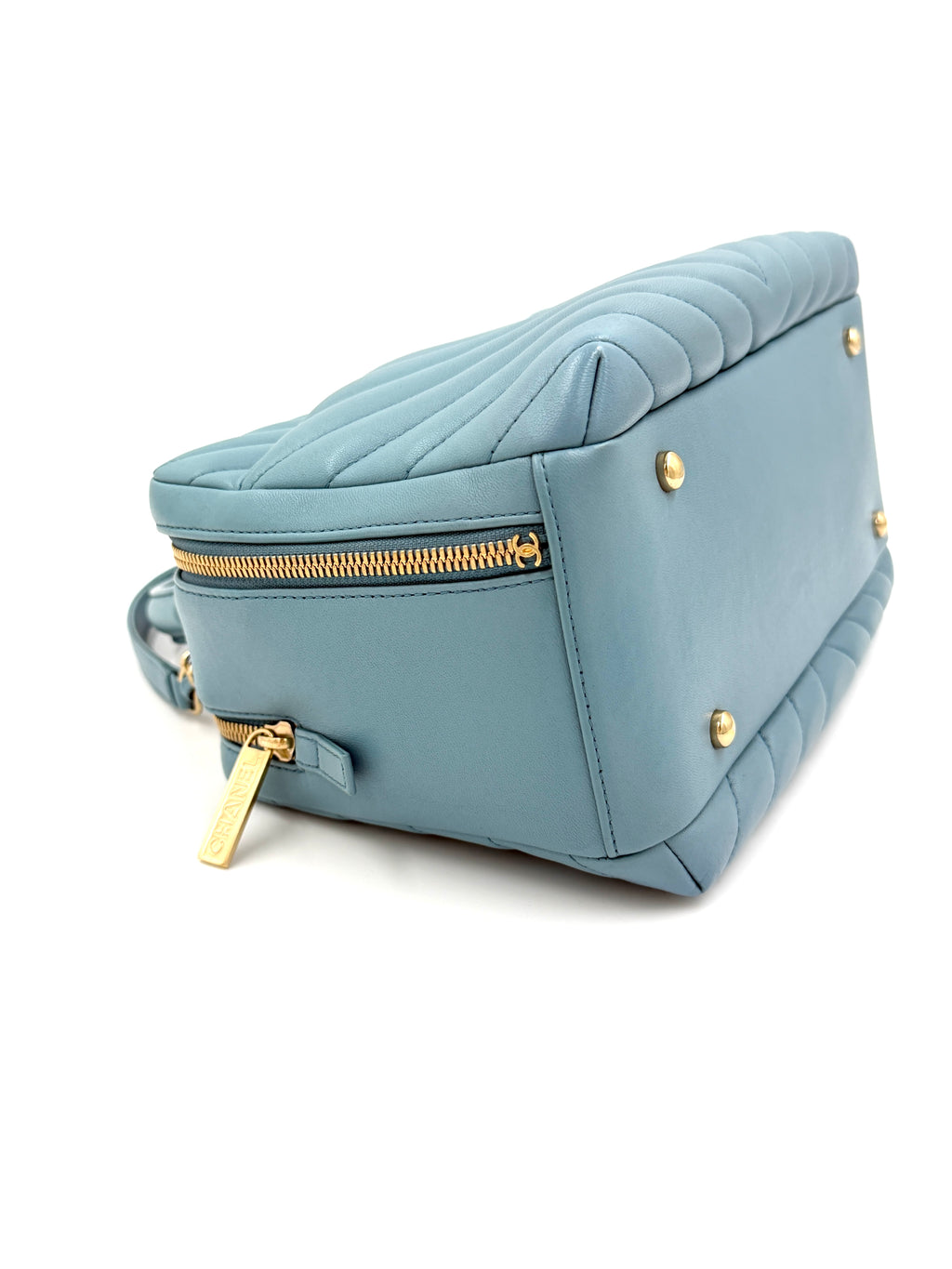 Pre-owned Chanel Trendy CC Bowling Bag Blue Chevron Quilted Lambskin - Authenticated
