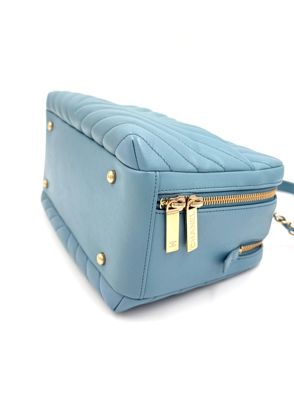 Pre-owned Chanel Trendy CC Bowling Bag Blue Chevron Quilted Lambskin - Authenticated