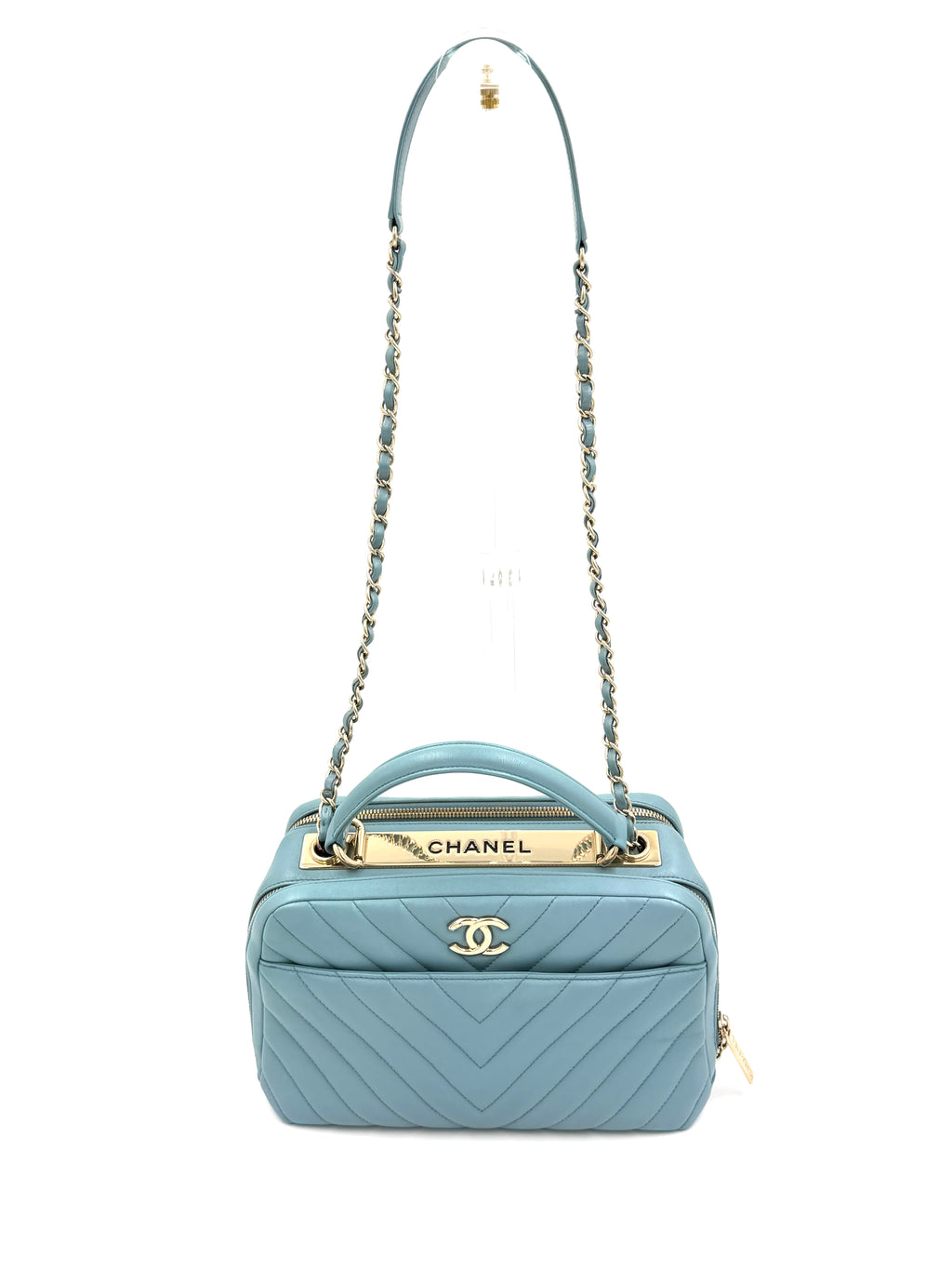 Pre-owned Chanel Trendy CC Bowling Bag Blue Chevron Quilted Lambskin - Authenticated