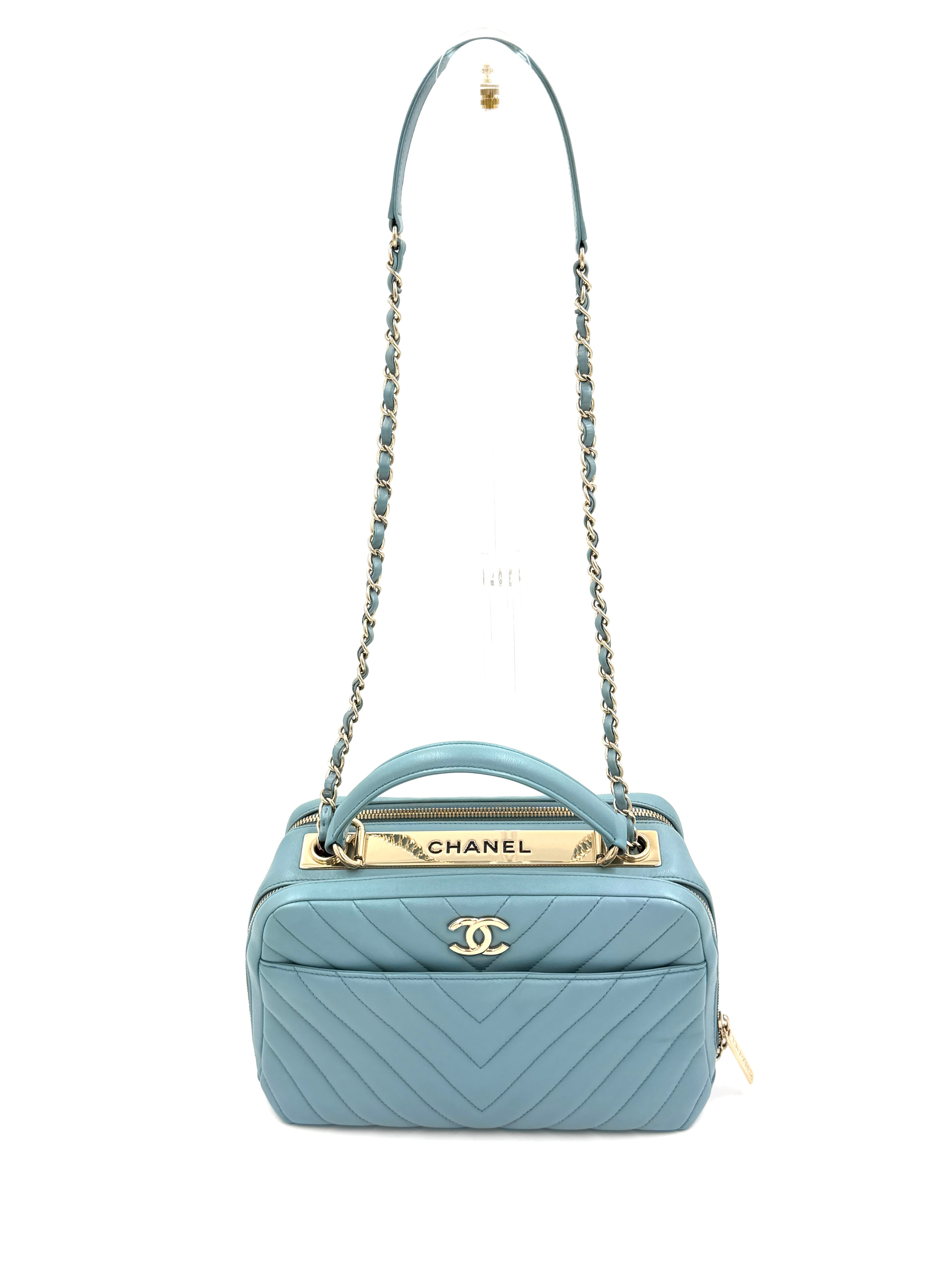 Pre-owned Chanel Trendy CC Bowling Bag Blue Chevron Quilted Lambskin - Authenticated