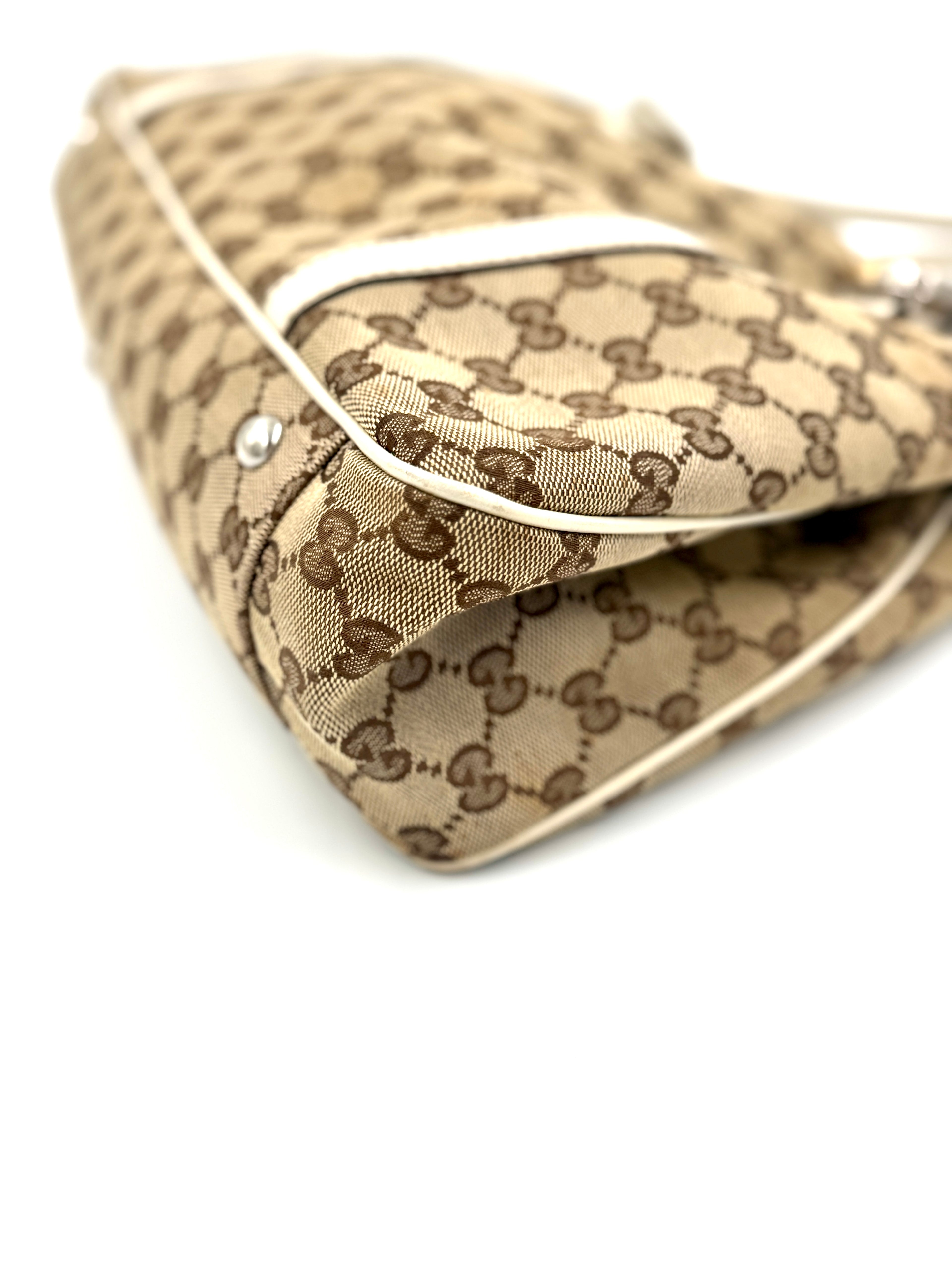 Pre-Owned Gucci GG Canvas Twins Tote White Leather Trim Gold-tone and Silver-tone Interlocking G Logos - Authenticated