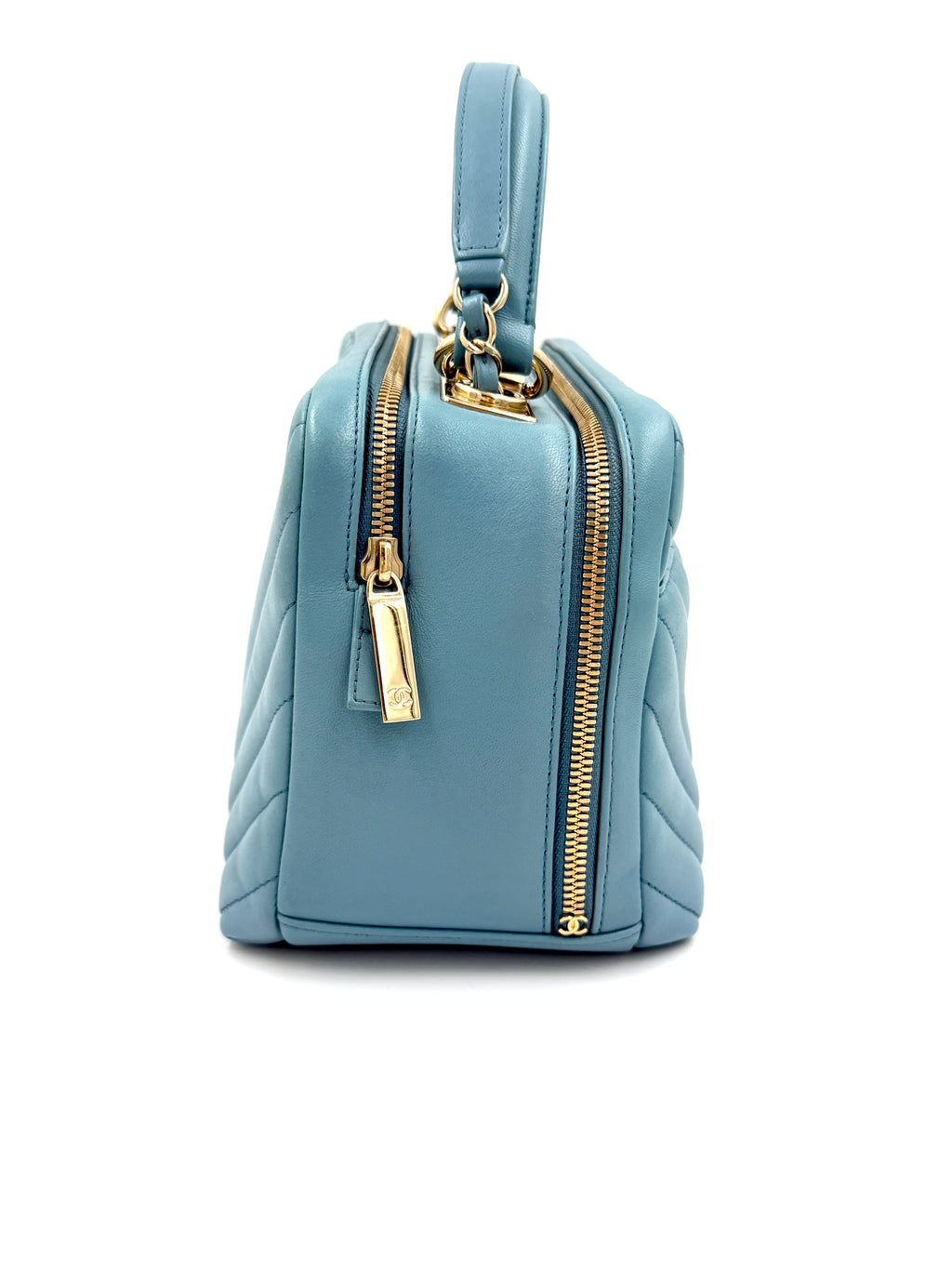 Pre-owned Chanel Trendy CC Bowling Bag Blue Chevron Quilted Lambskin - Authenticated