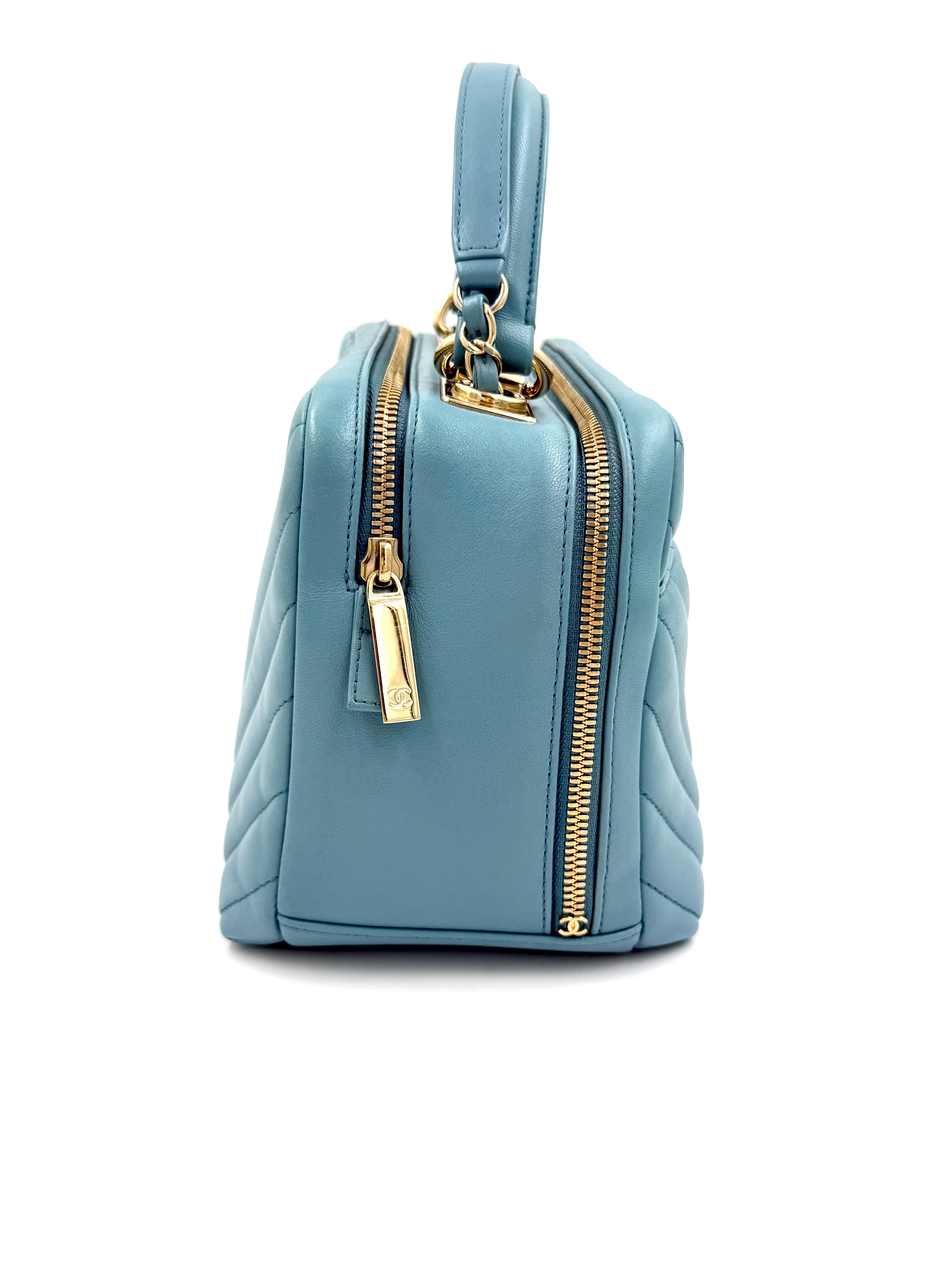 Pre-owned Chanel Trendy CC Bowling Bag Blue Chevron Quilted Lambskin - Authenticated