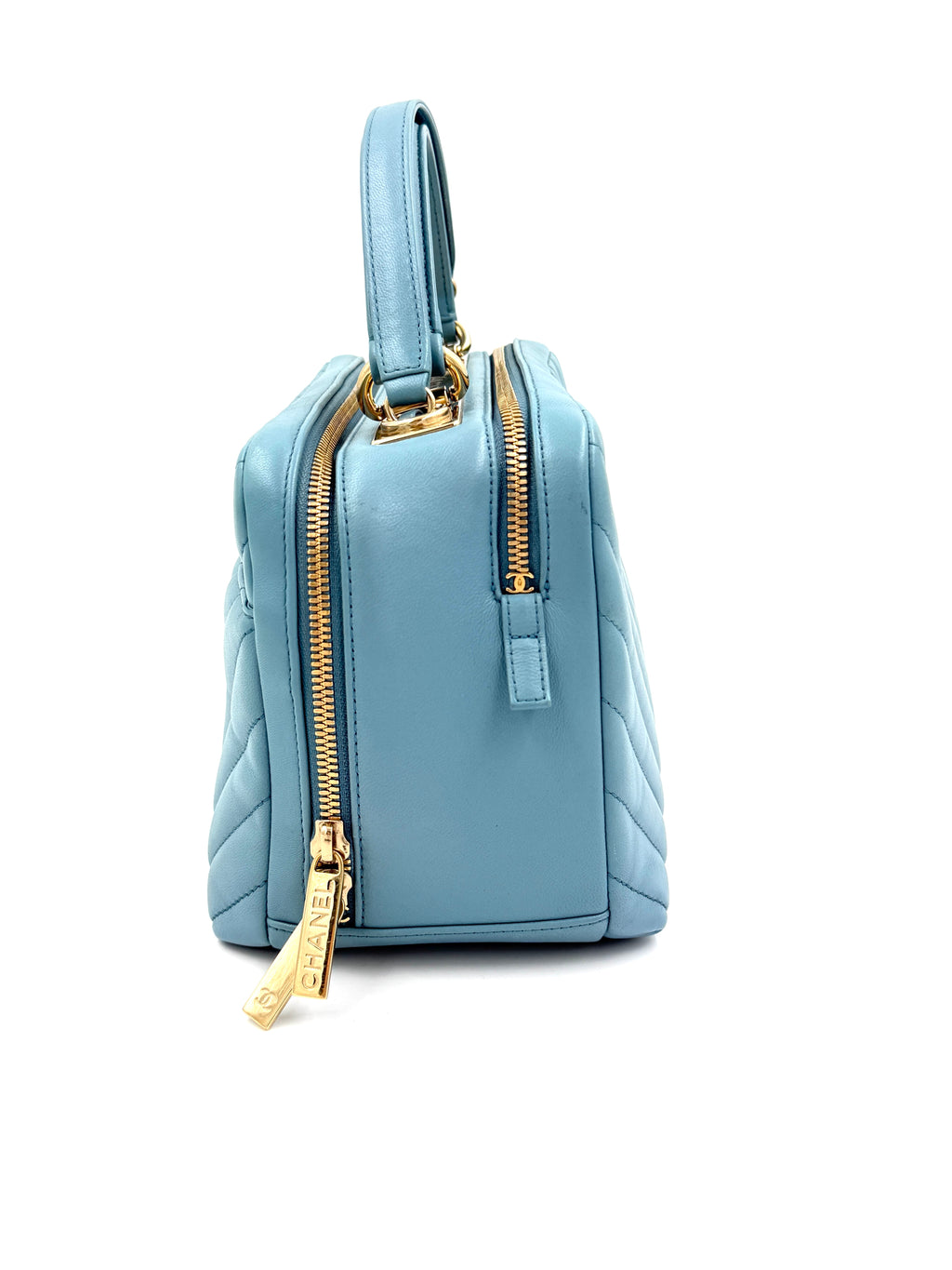Pre-owned Chanel Trendy CC Bowling Bag Blue Chevron Quilted Lambskin - Authenticated