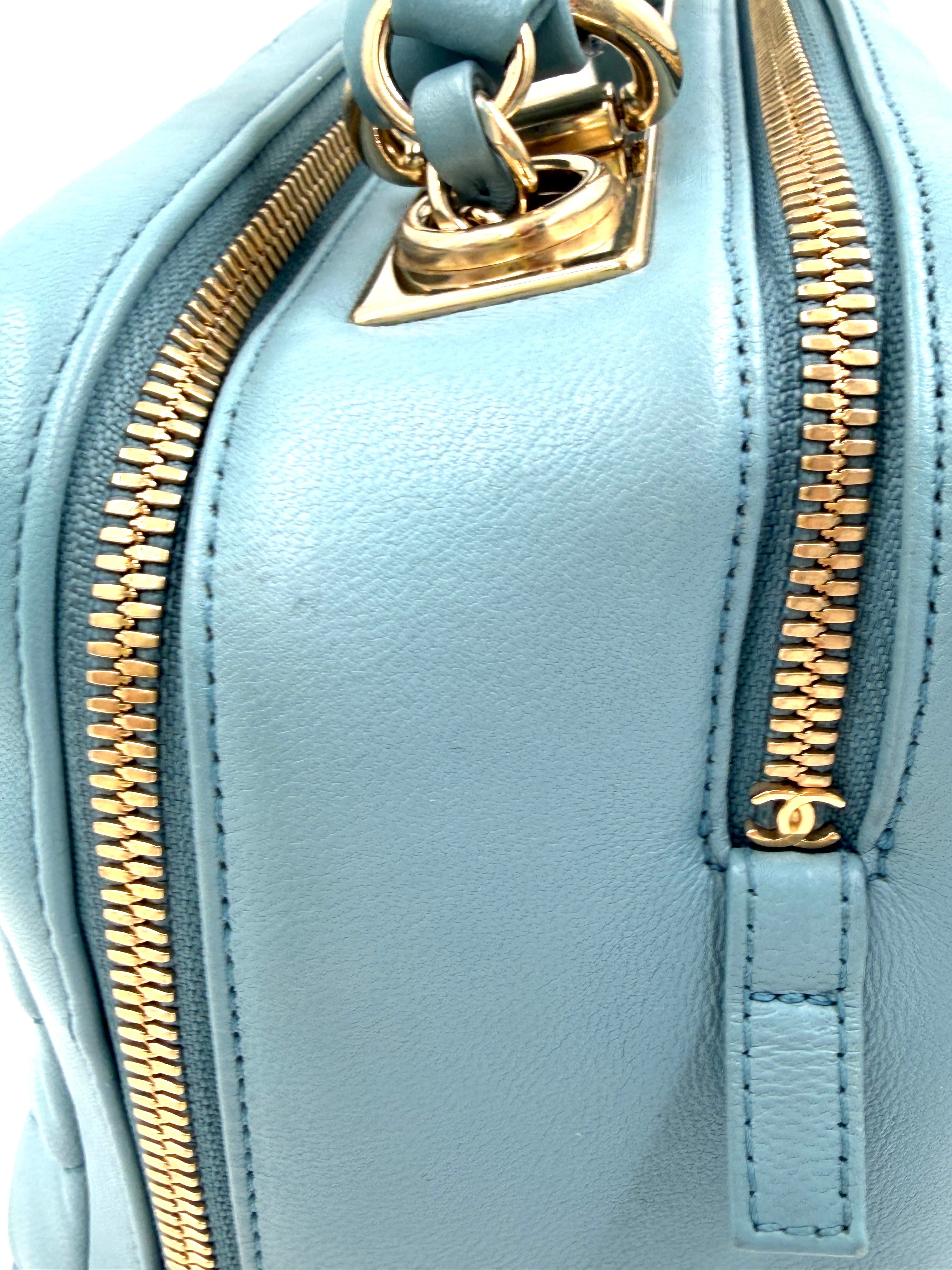 Pre-owned Chanel Trendy CC Bowling Bag Blue Chevron Quilted Lambskin - Authenticated