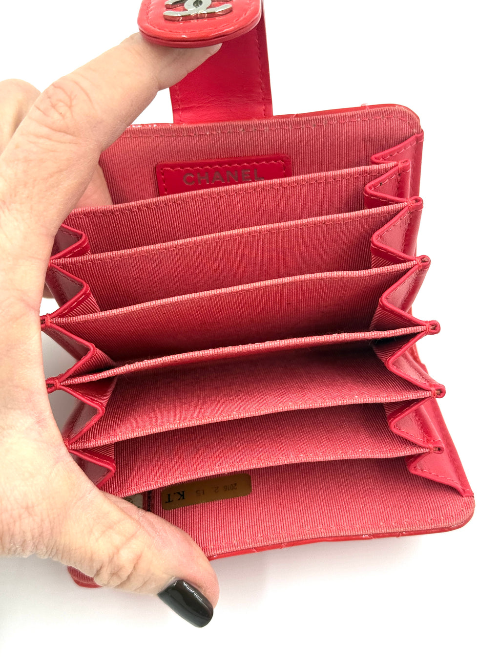 Pre-Owned Chanel Red Patent Leather Quilted Card Holder - Like New - Authenticated