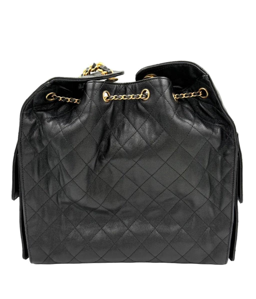 Pre-owned Chanel 25 Hobo Medium Black Caviar Leather Gold Hardware - Authenticated