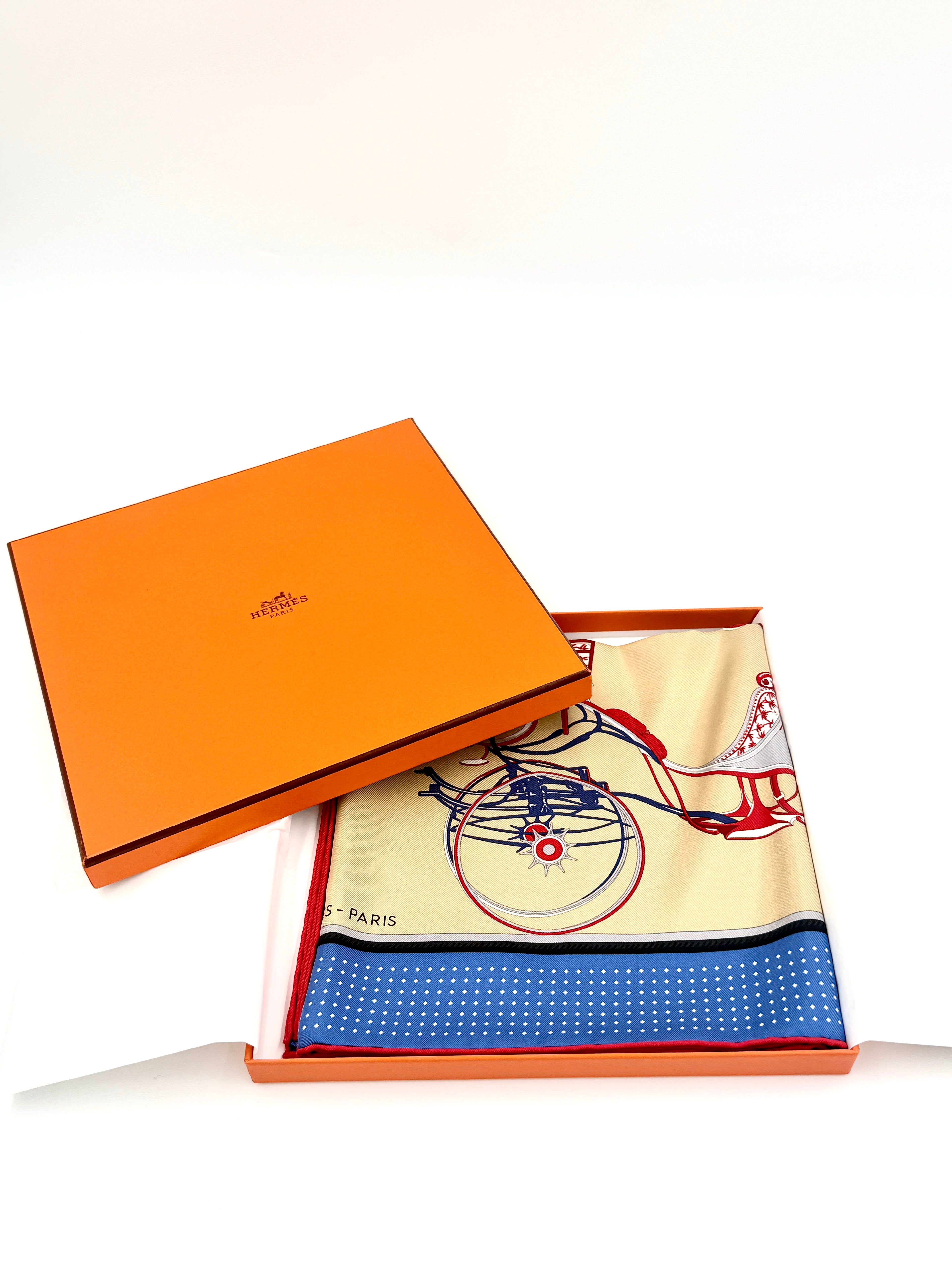Pre-Owned Hermès Silk 'Carré' Scarf Les Voitures à Transformation F. de la Perrière - Authenticated