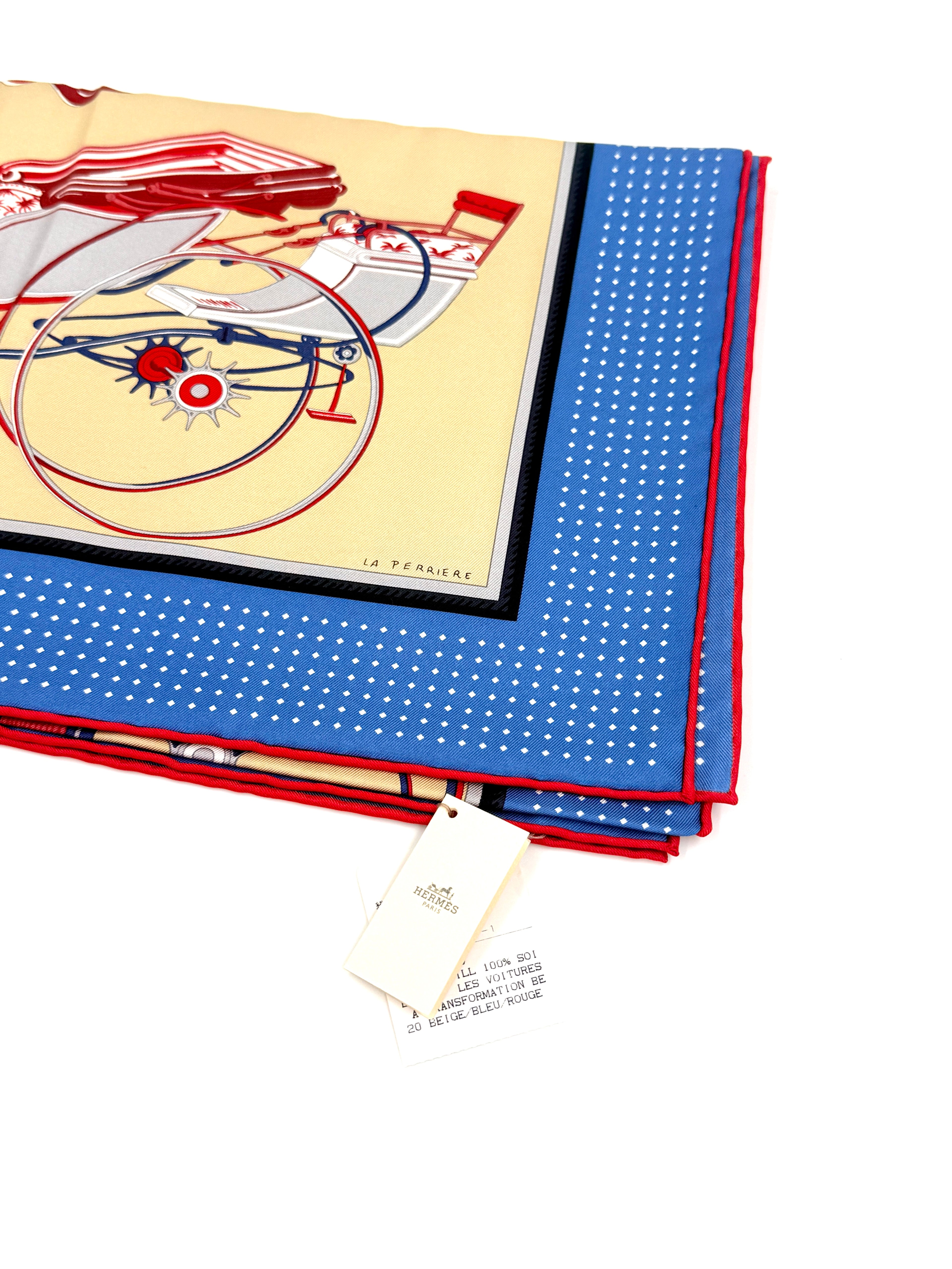 Pre-Owned Hermès Silk 'Carré' Scarf Les Voitures à Transformation F. de la Perrière - Authenticated