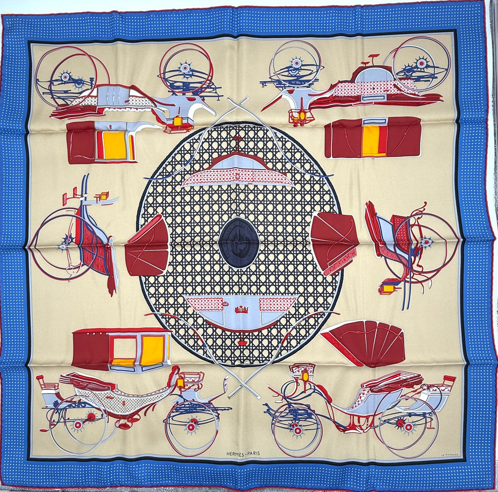 Pre-Owned Hermès Silk 'Carré' Scarf Les Voitures à Transformation F. de la Perrière