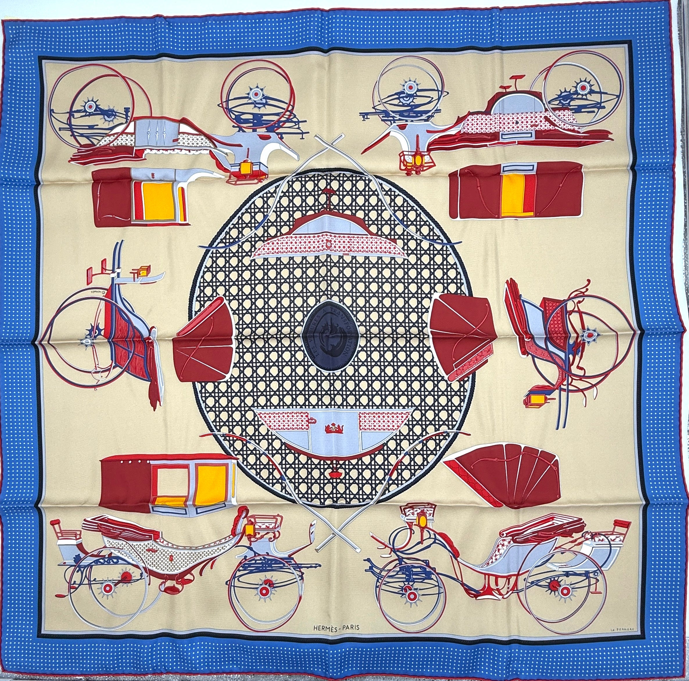 Pre-Owned Hermès Silk 'Carré' Scarf Les Voitures à Transformation F. de la Perrière - Authenticated