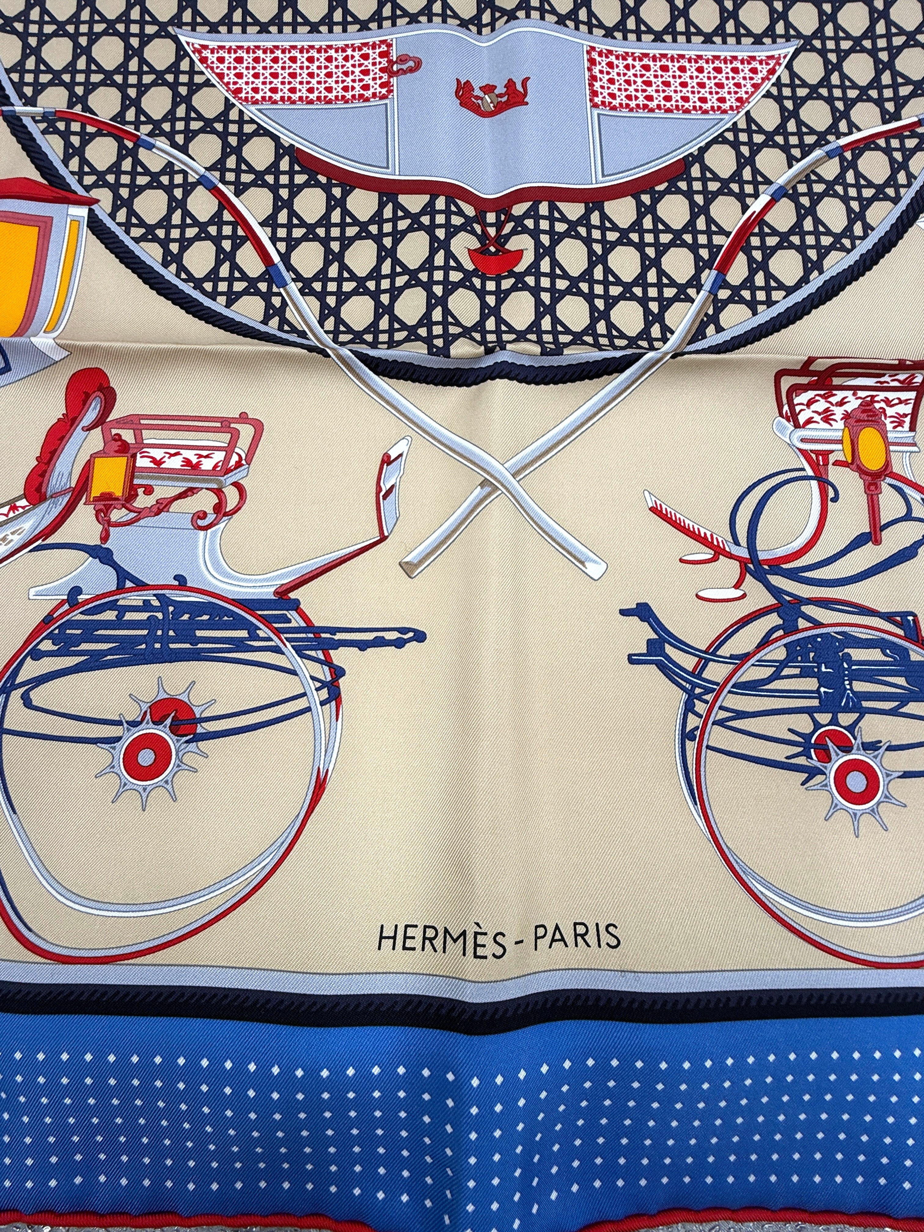 Pre-Owned Hermès Silk 'Carré' Scarf Les Voitures à Transformation F. de la Perrière - Authenticated