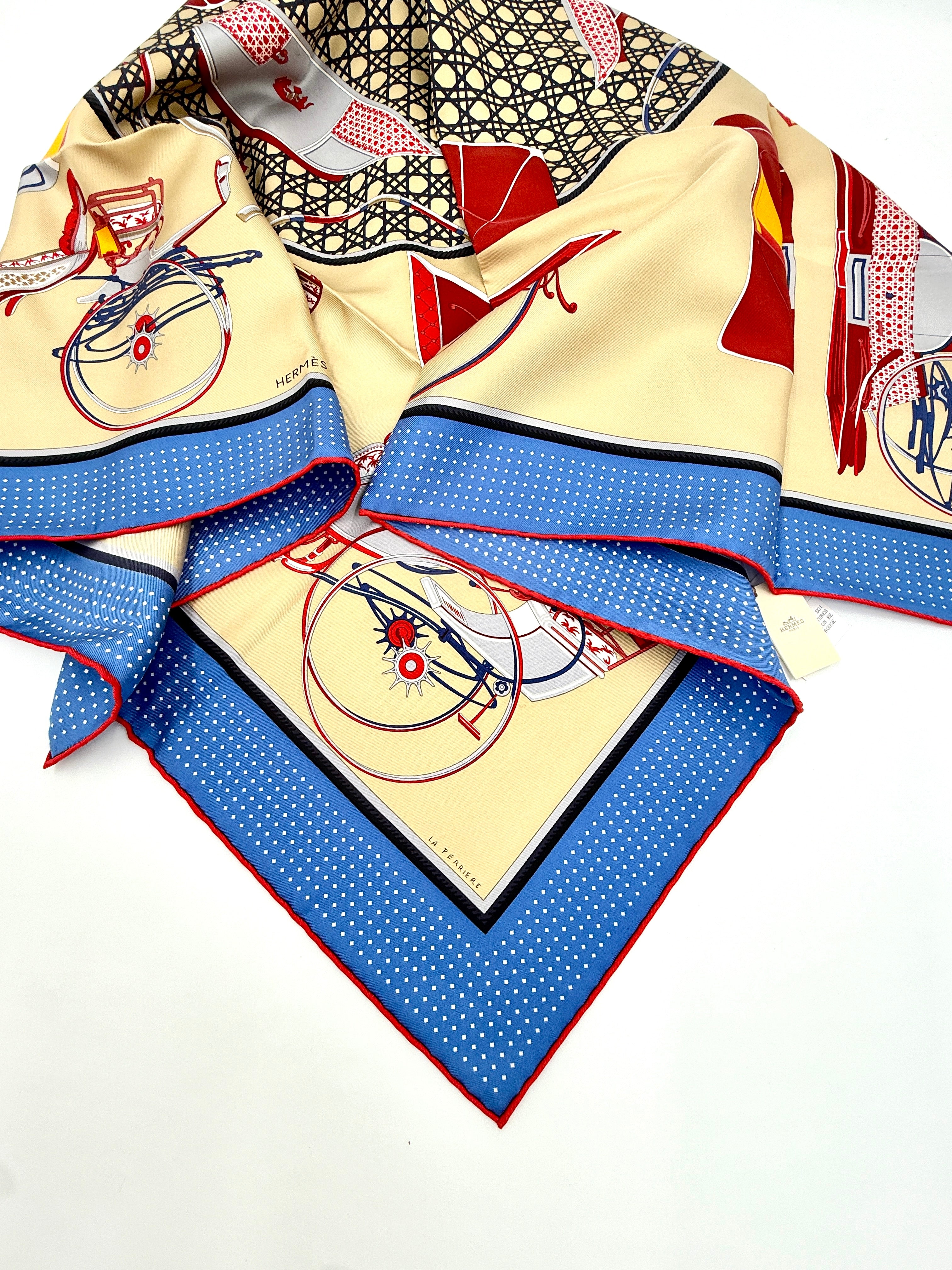 Pre-Owned Hermès Silk 'Carré' Scarf Les Voitures à Transformation F. de la Perrière - Authenticated