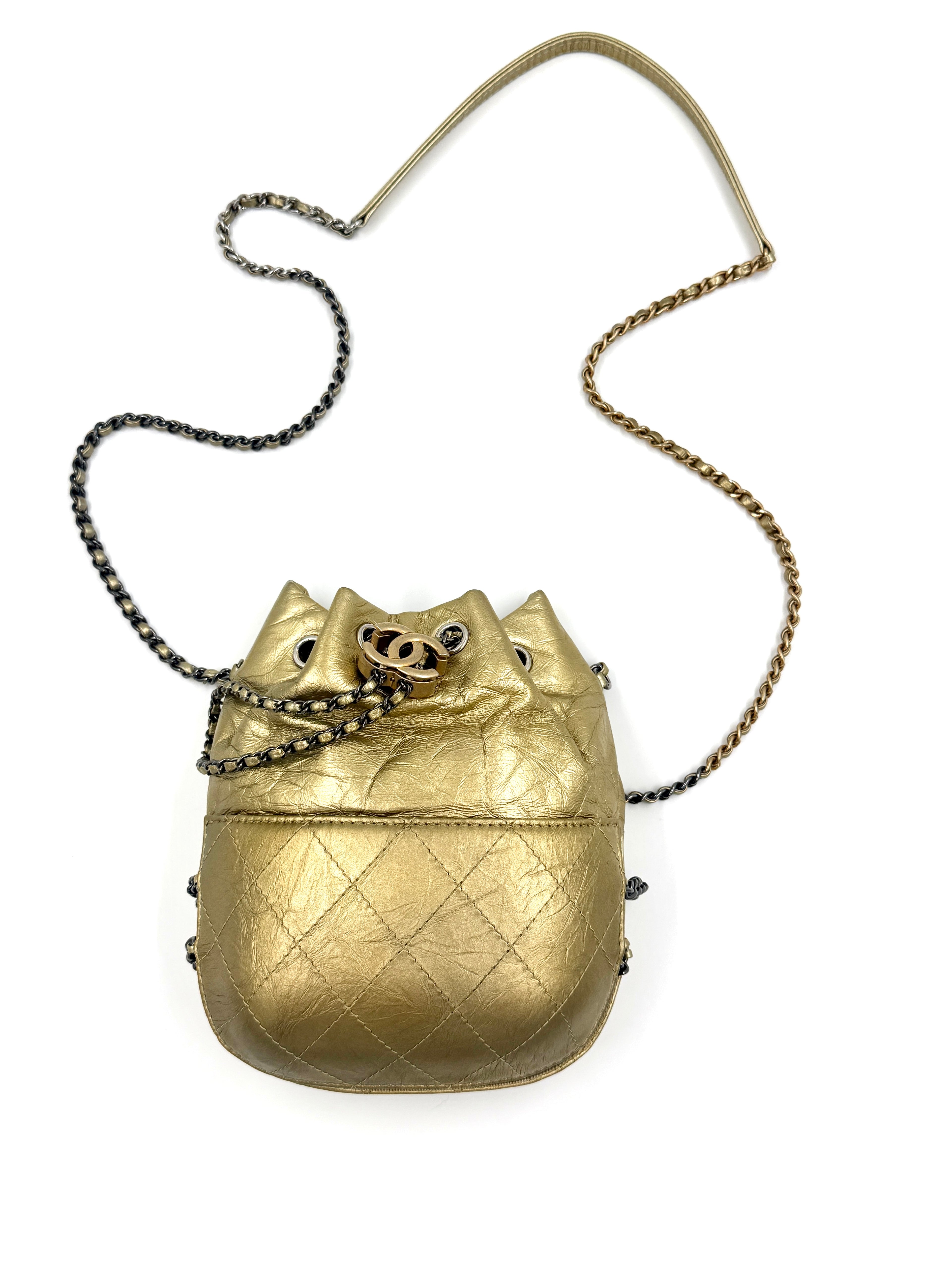 Pre-Owned Chanel Gold Metallic Gabrielle Bucket Bag - Authenticated
