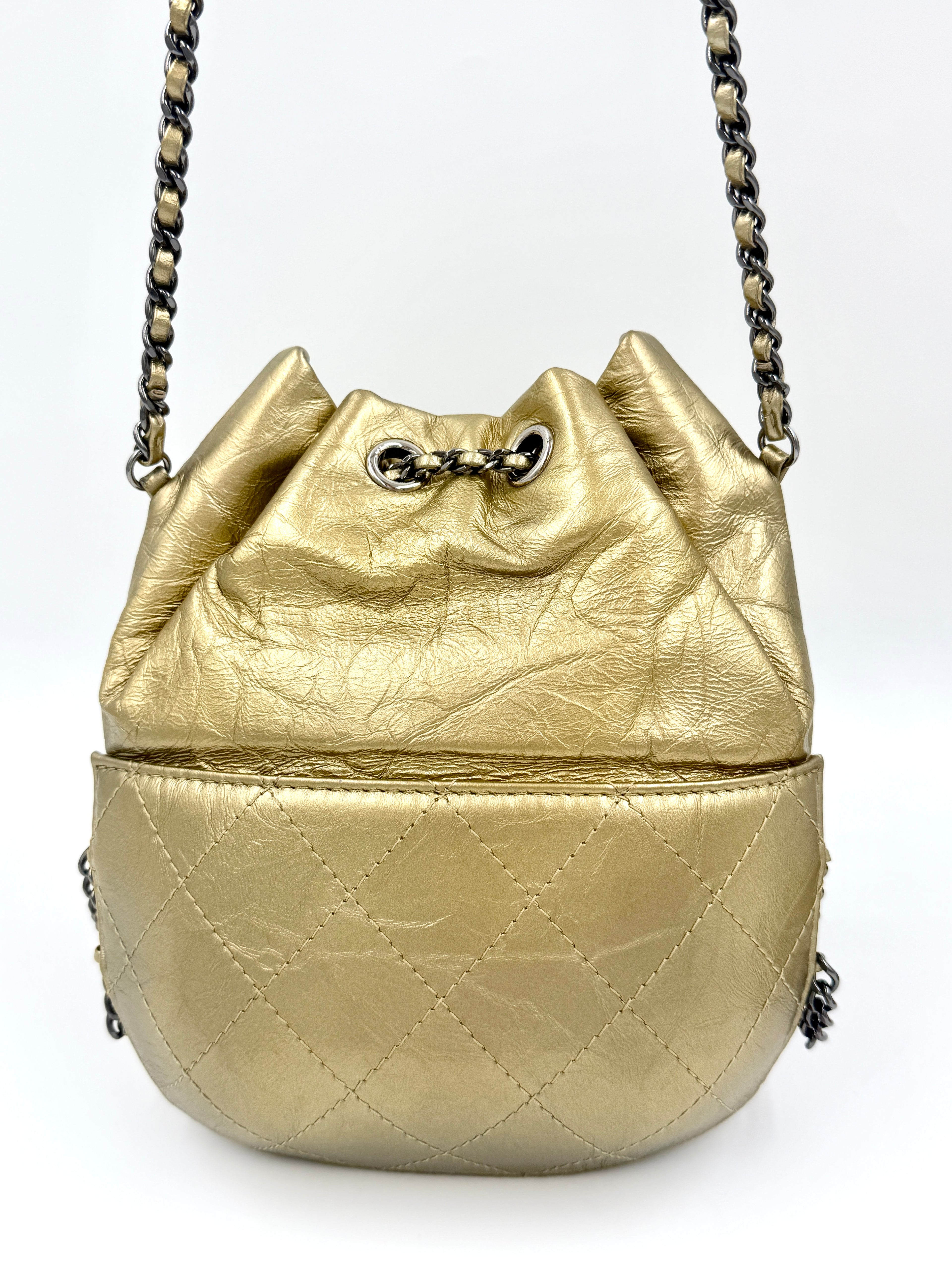 Pre-Owned Chanel Gold Metallic Gabrielle Bucket Bag - Authenticated