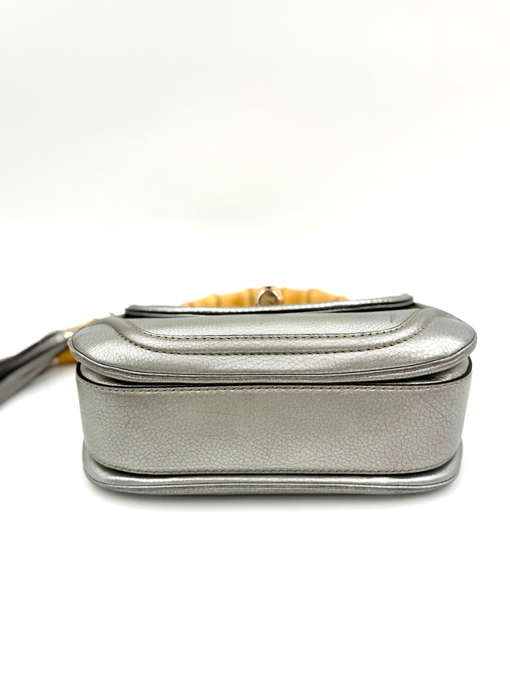 Pre-Owned Gucci Bamboo Handle Bag Hand Bag Leather Silver With Tassels and Compact Mirror - Authenticated