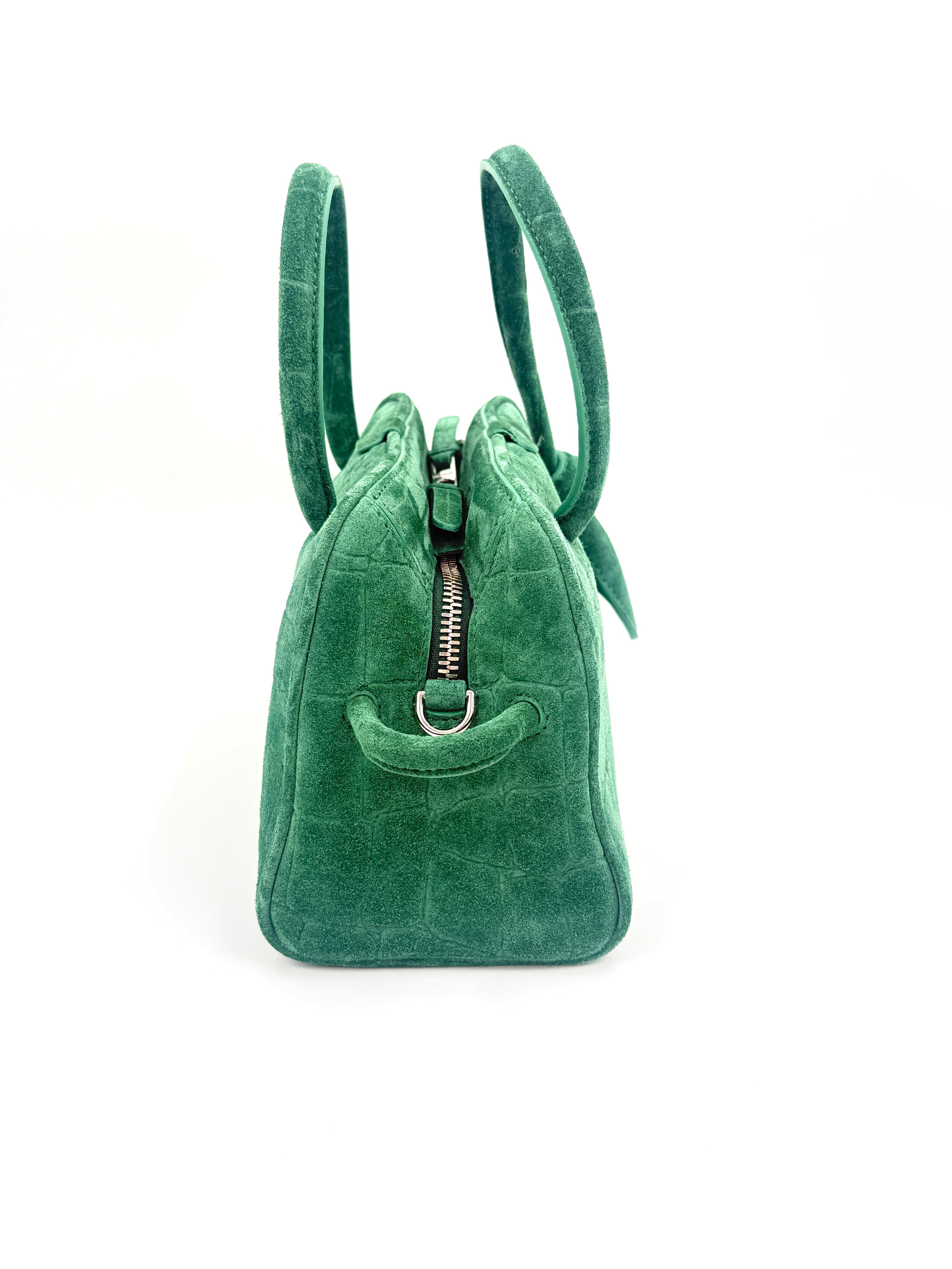 New With Tags Jacquemus Le Petit Turismo Bag Green Croc-Embossed Suede - Authenticated
