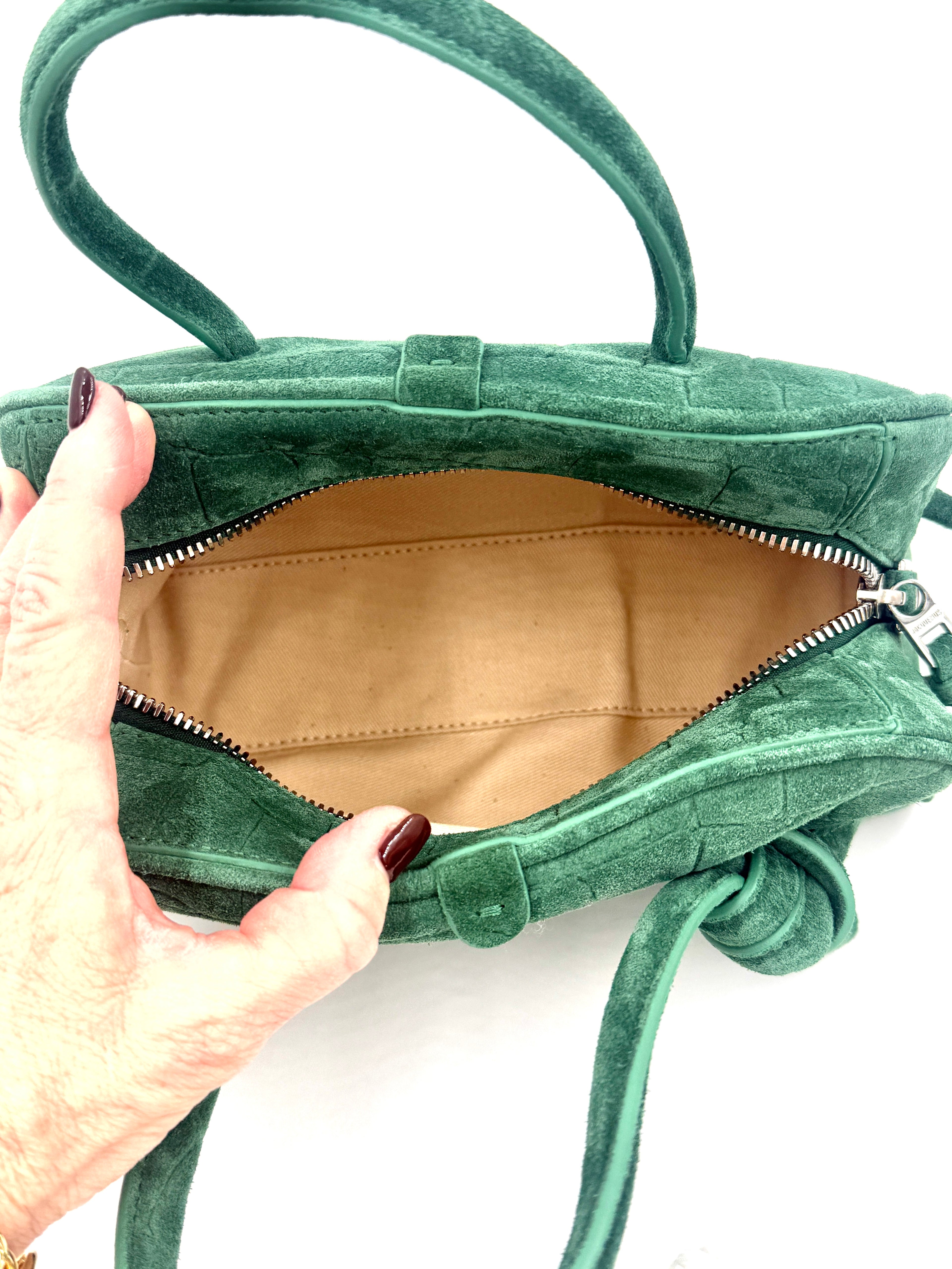 New With Tags Jacquemus Le Petit Turismo Bag Green Croc-Embossed Suede - Authenticated