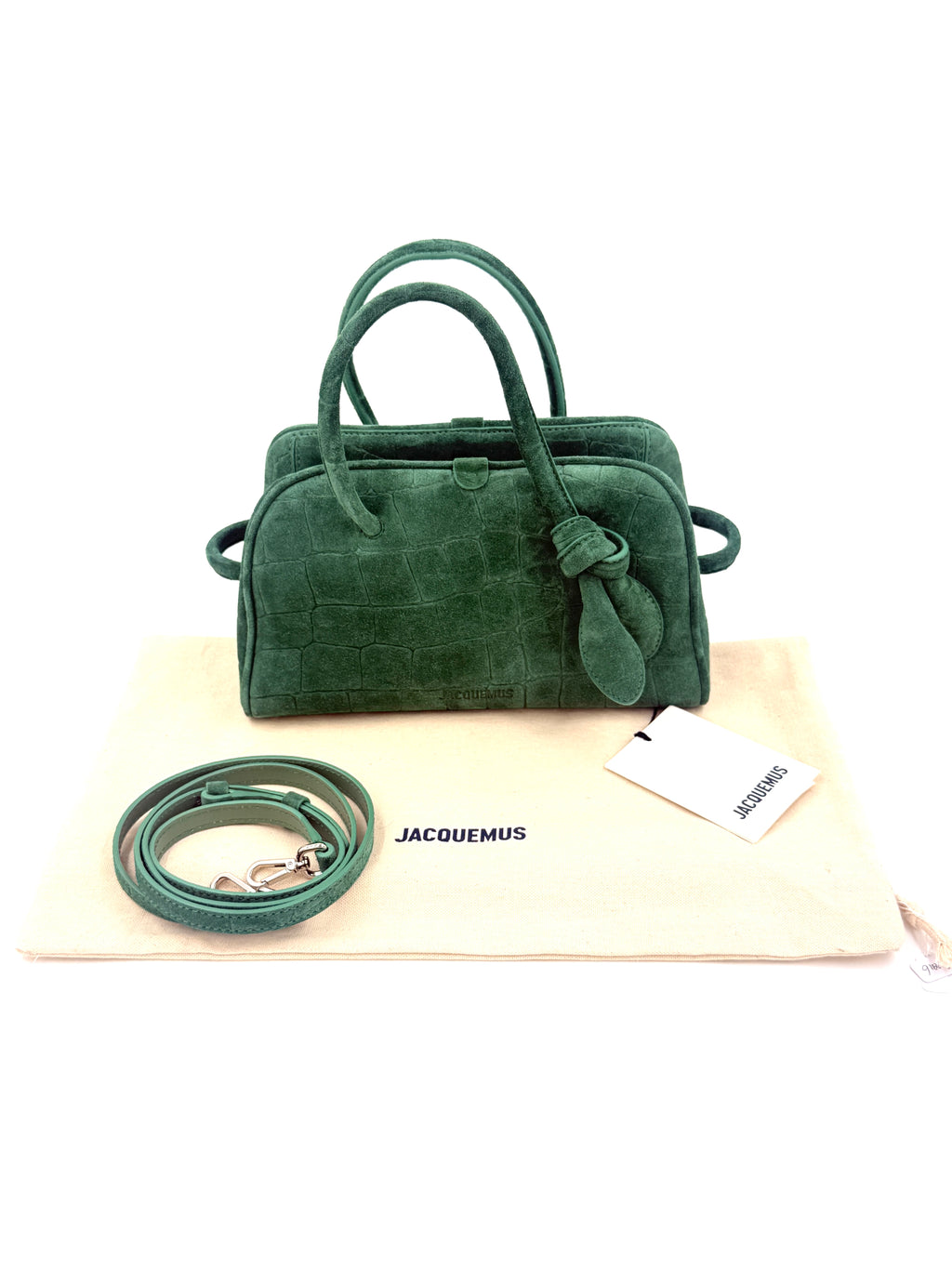 New With Tags Jacquemus Le Petit Turismo Bag Green Croc-Embossed Suede - Authenticated