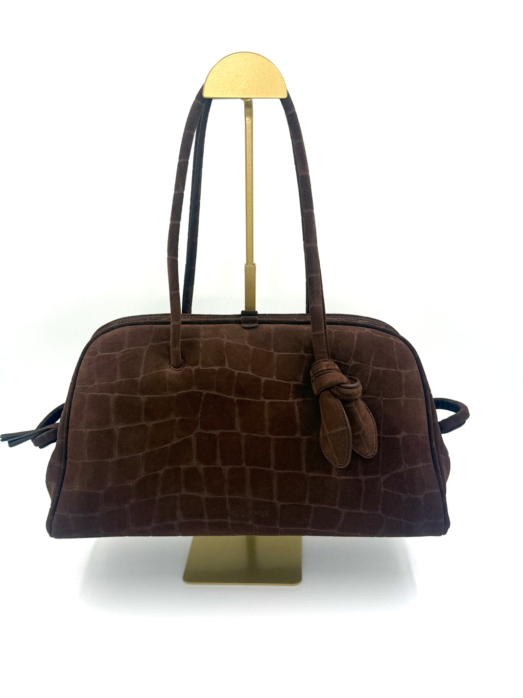 New With Tags Jacquemus Le Turismo Crocodile-embossed Suede Bowling Bag Dark Brown - Authenticated