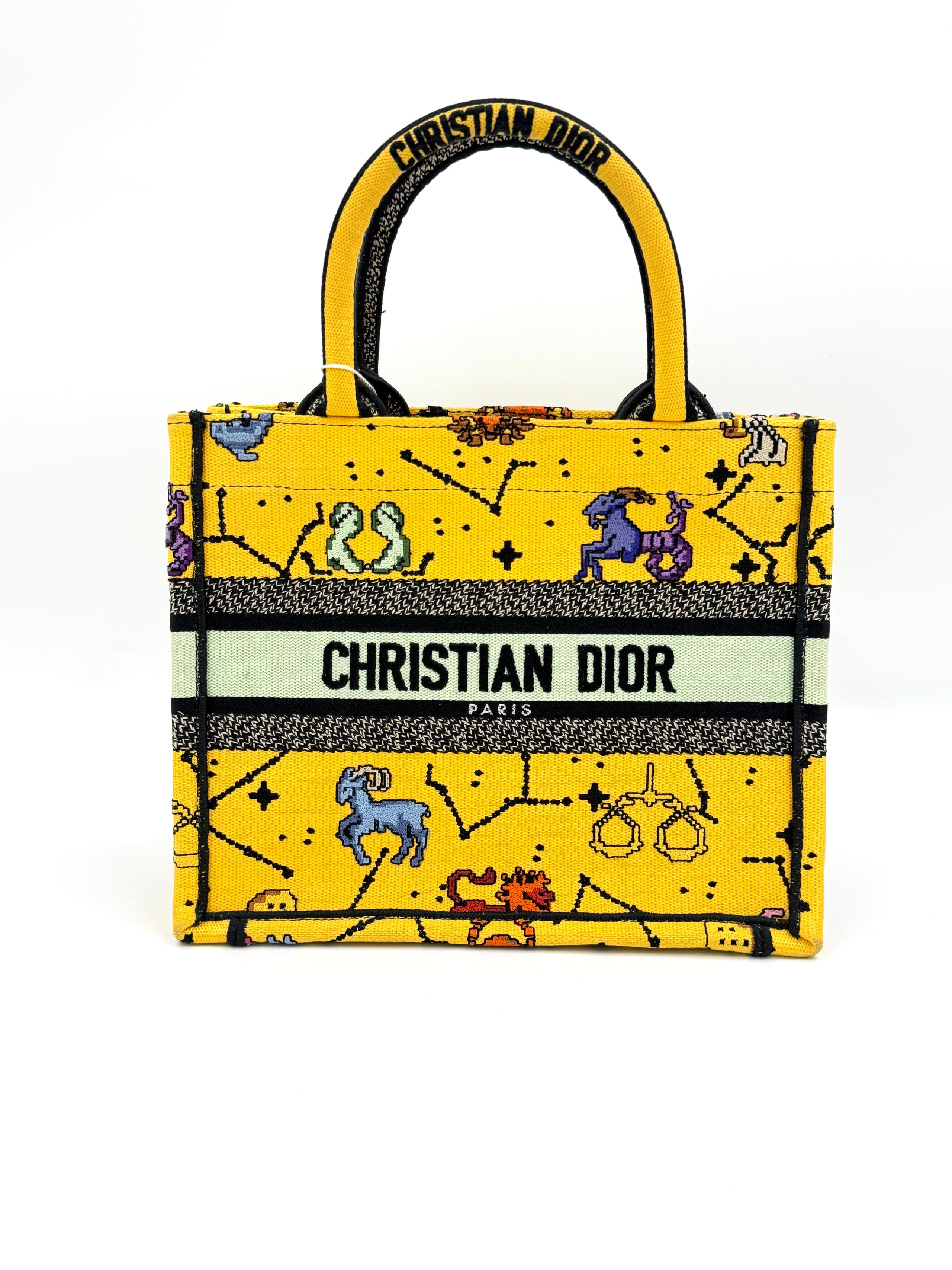 Pre-owned Christian Dior Small Canvas Embroidered Pixel Zodiac Book Tote - Authenticated
