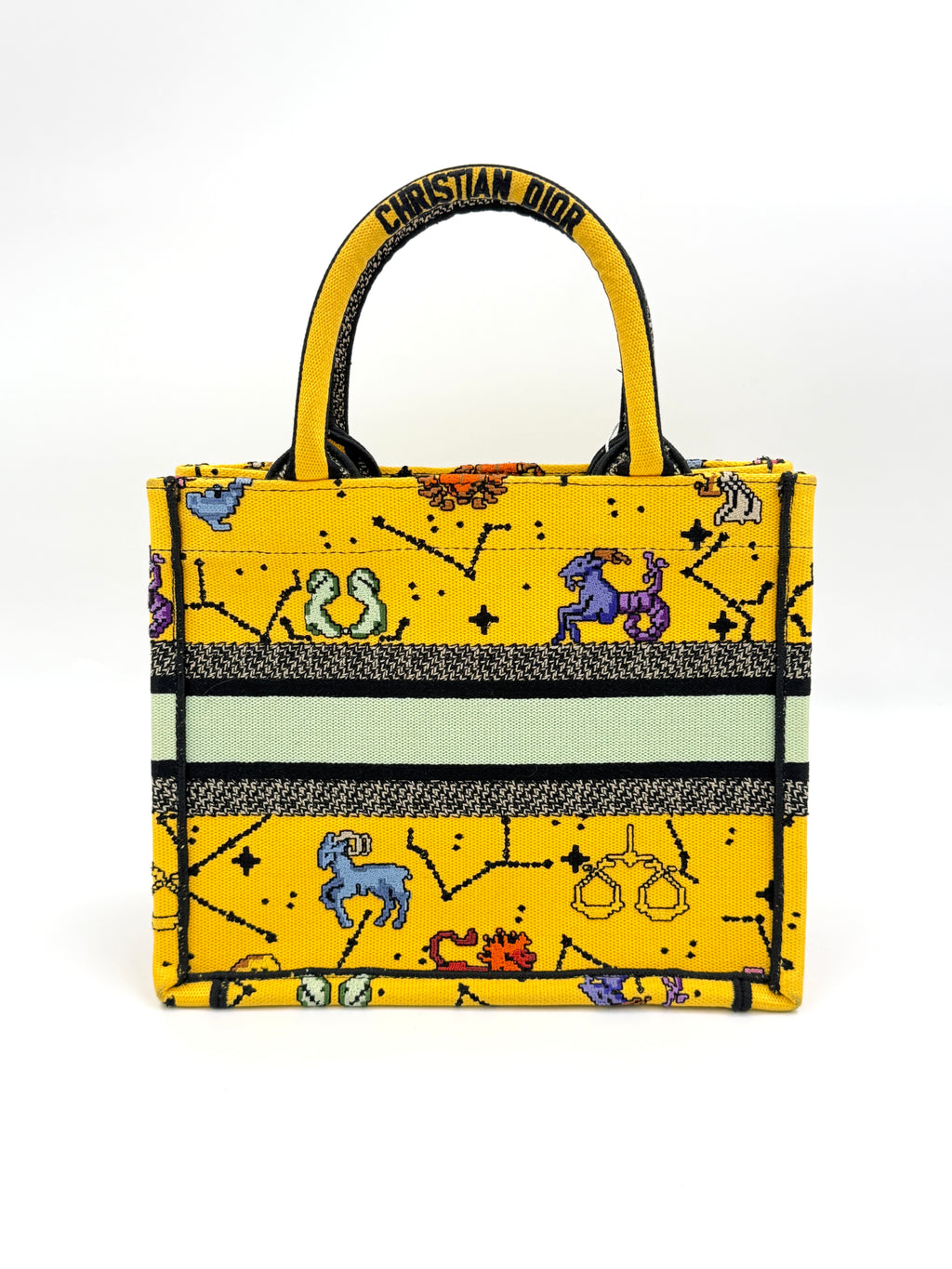 Pre-owned Christian Dior Small Canvas Embroidered Pixel Zodiac Book Tote - Authenticated