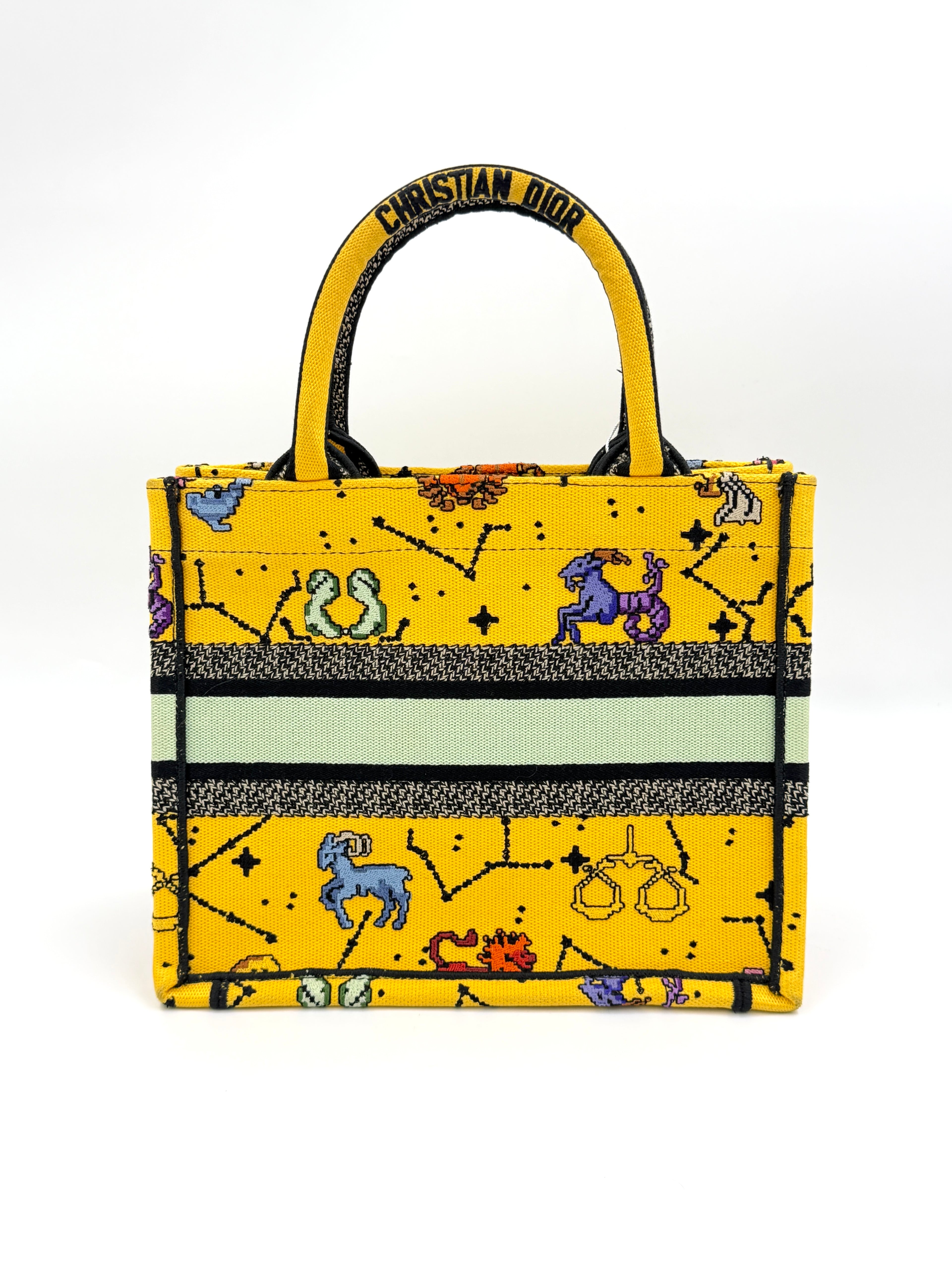 Pre-owned Christian Dior Small Canvas Embroidered Pixel Zodiac Book Tote - Authenticated