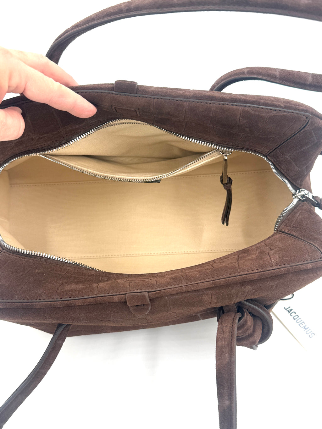 New With Tags Jacquemus Le Turismo Crocodile-embossed Suede Bowling Bag Dark Brown - Authenticated