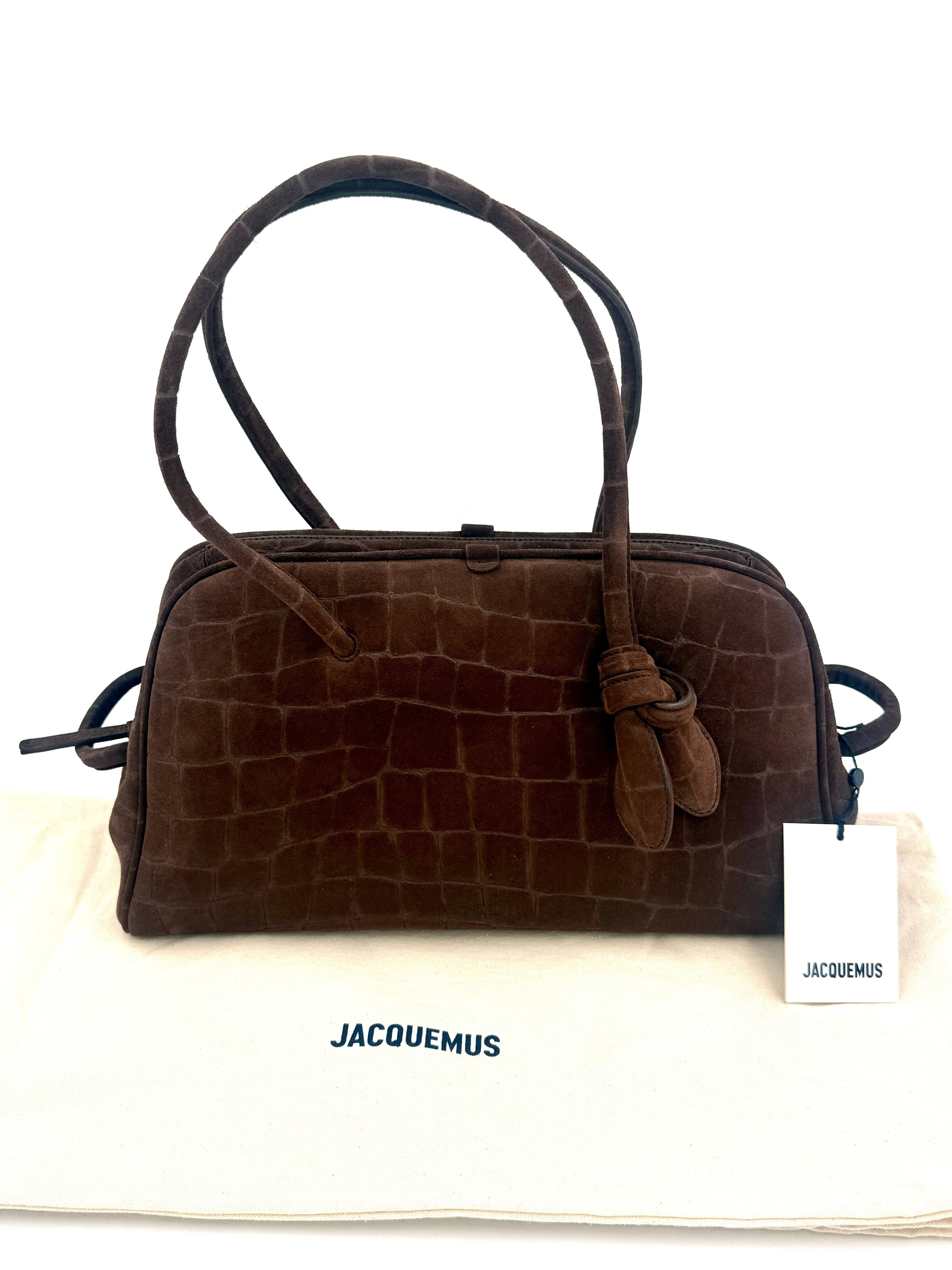 New With Tags Jacquemus Le Turismo Crocodile-embossed Suede Bowling Bag Dark Brown - Authenticated