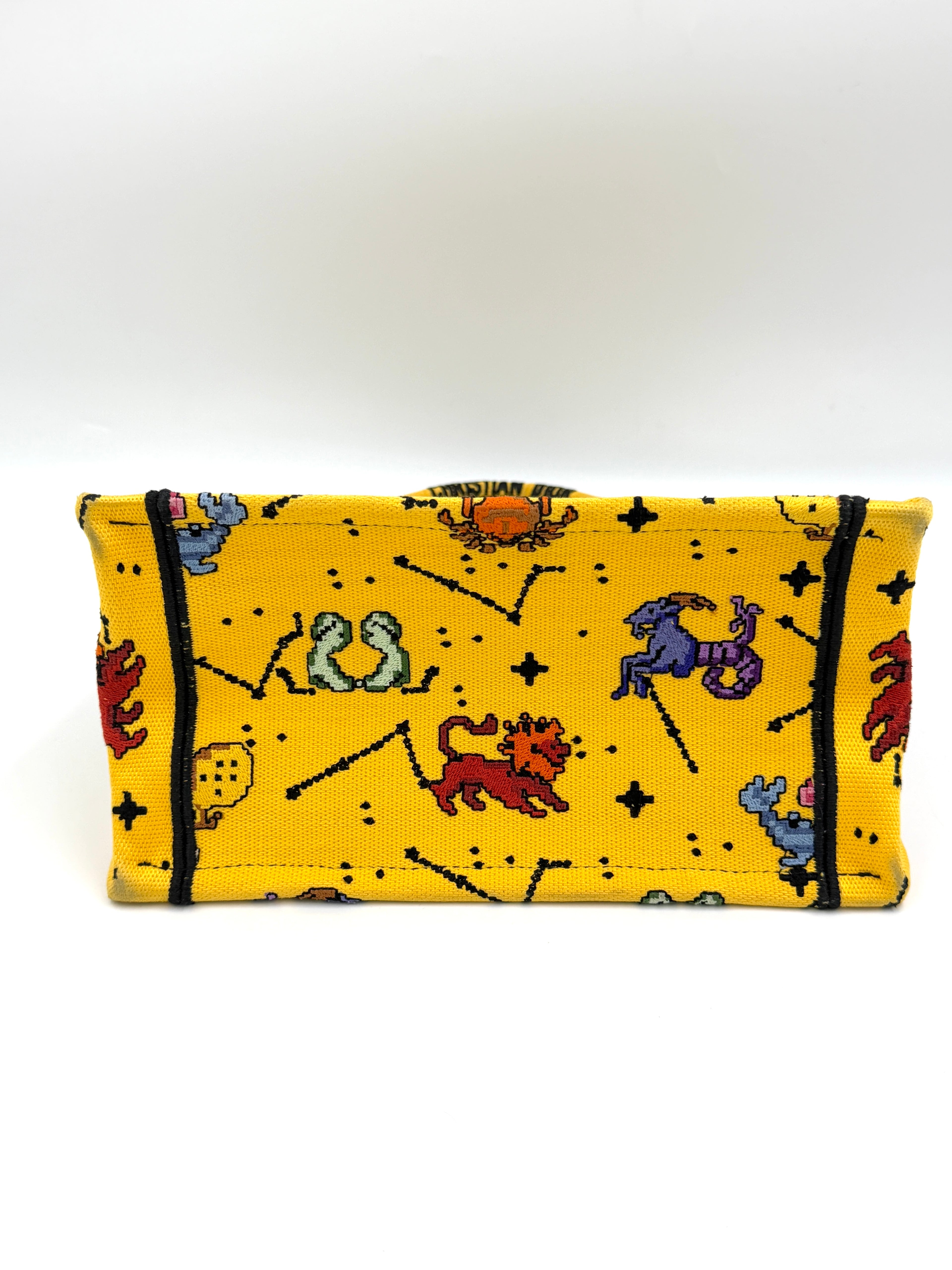 Pre-owned Christian Dior Small Canvas Embroidered Pixel Zodiac Book Tote - Authenticated