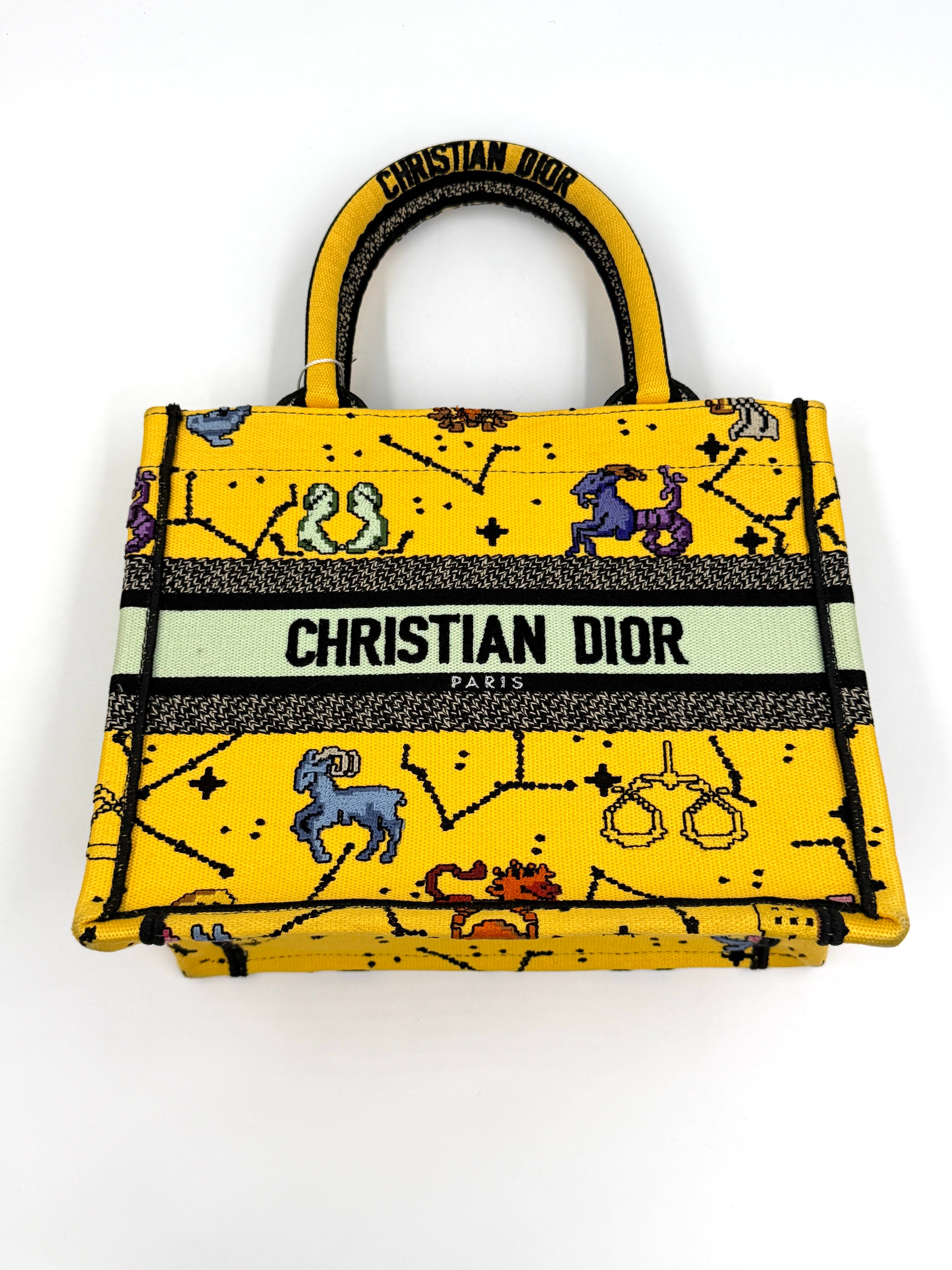 Pre-owned Christian Dior Small Canvas Embroidered Pixel Zodiac Book Tote - Authenticated